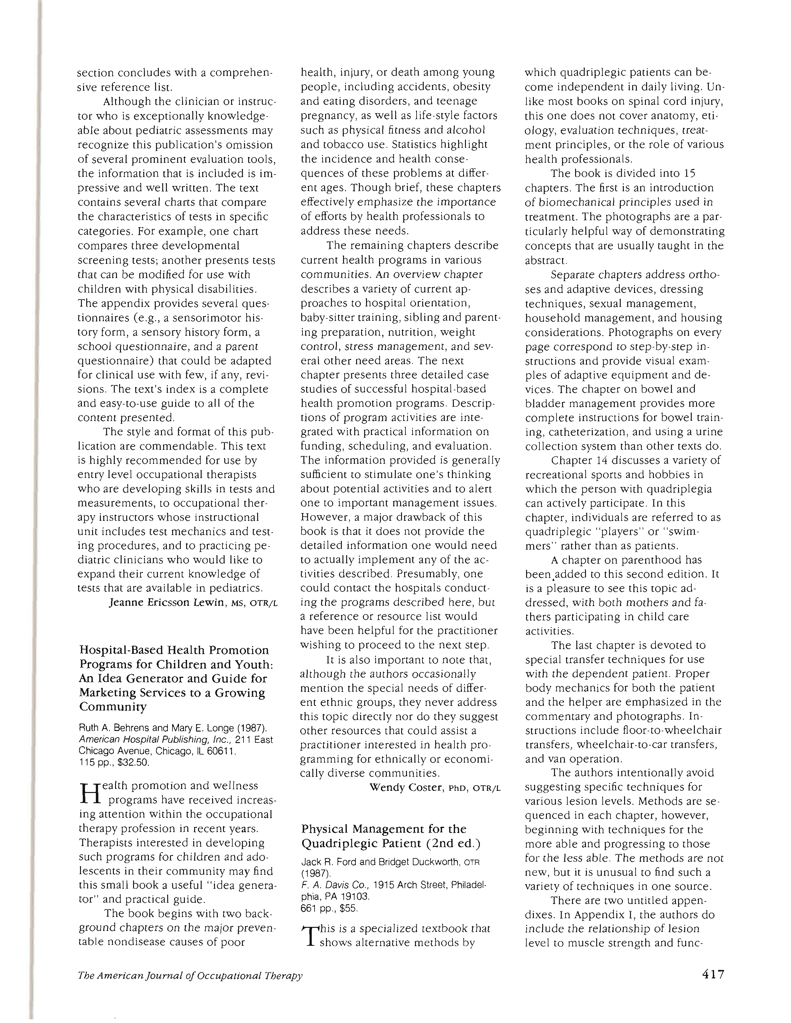 First page of Physical Management for the Quadriplegic Patient (2nd ed.)