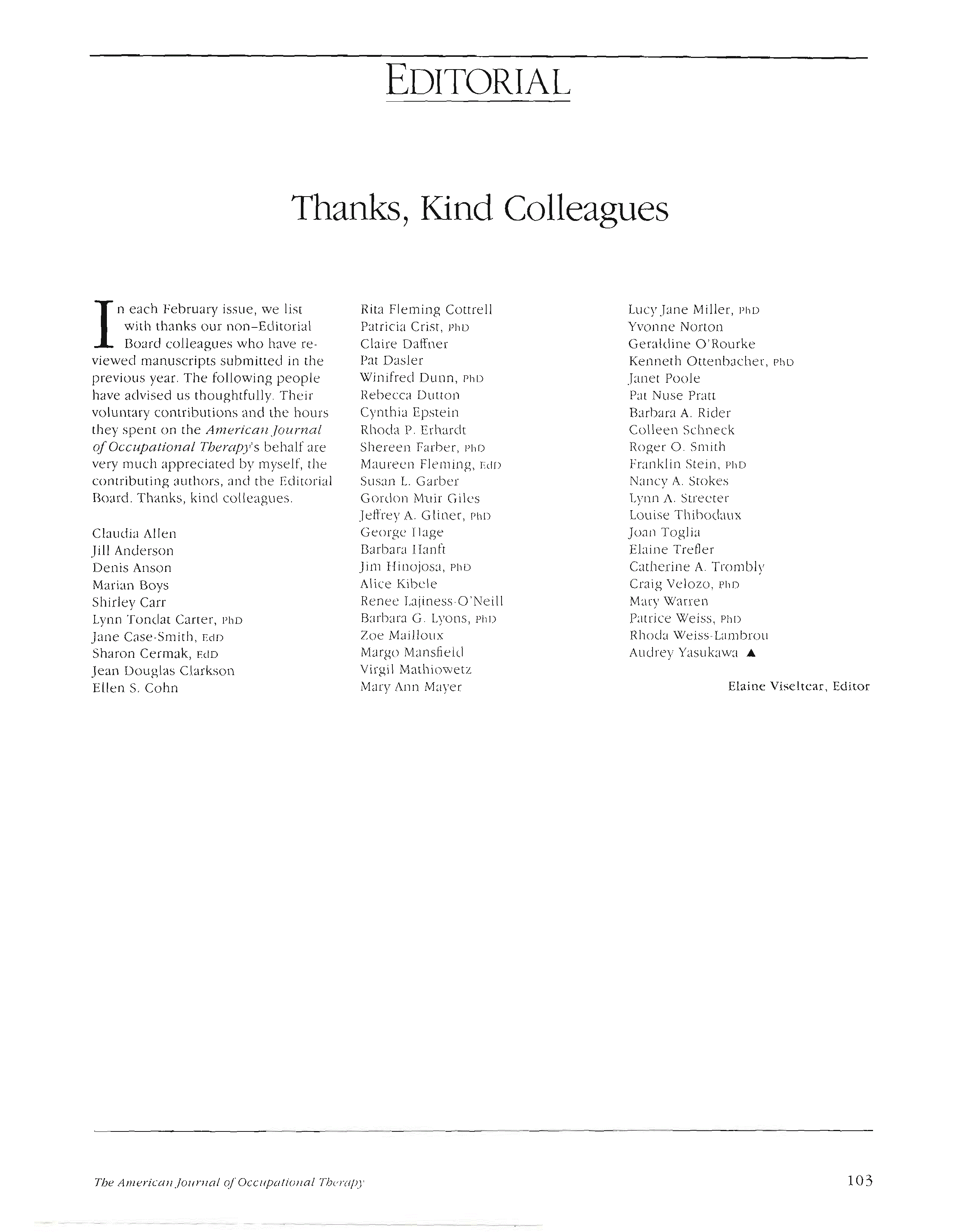 First page of Thanks, Kind Colleagues
