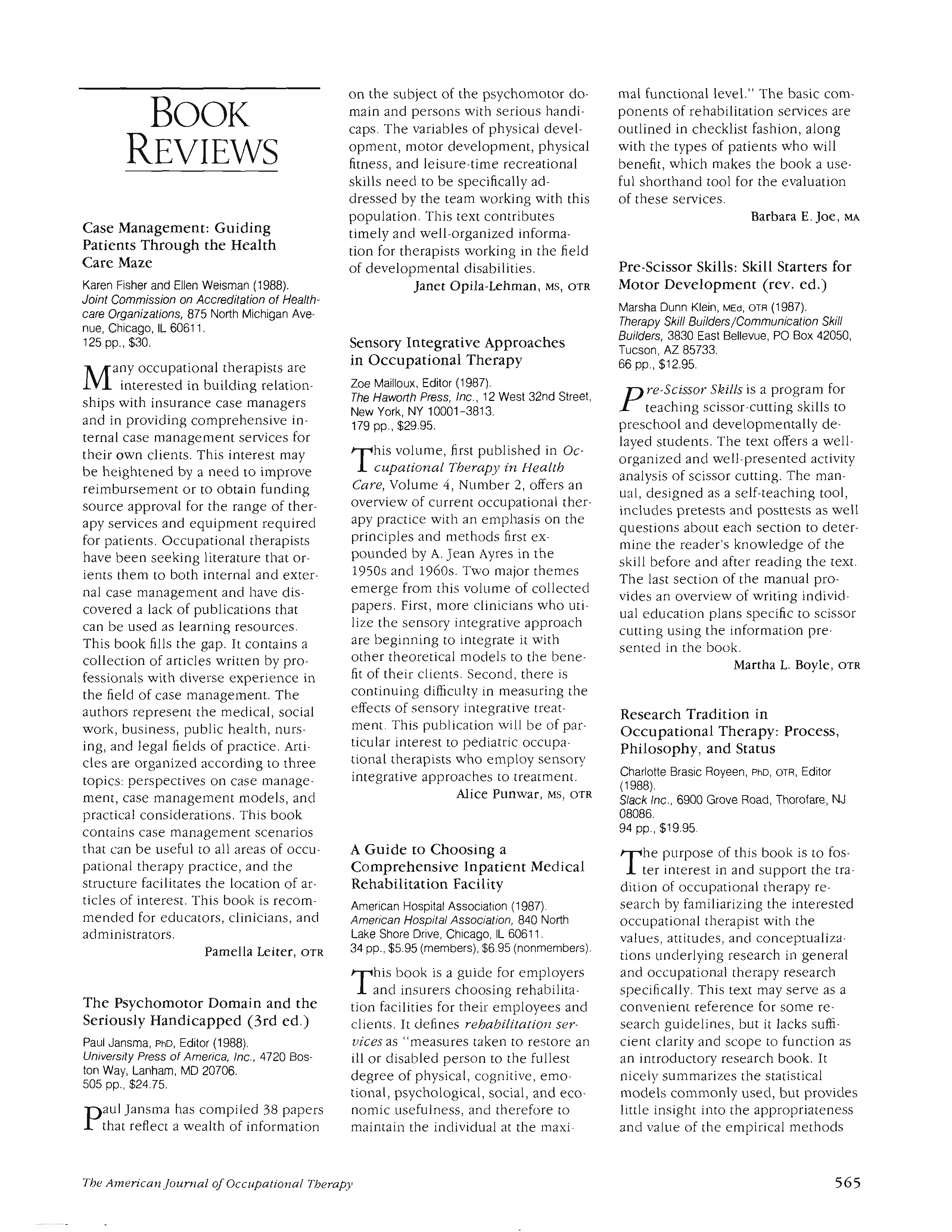 First page of The Psychomotor Domain and the Seriously Handicapped (3rd ed.)