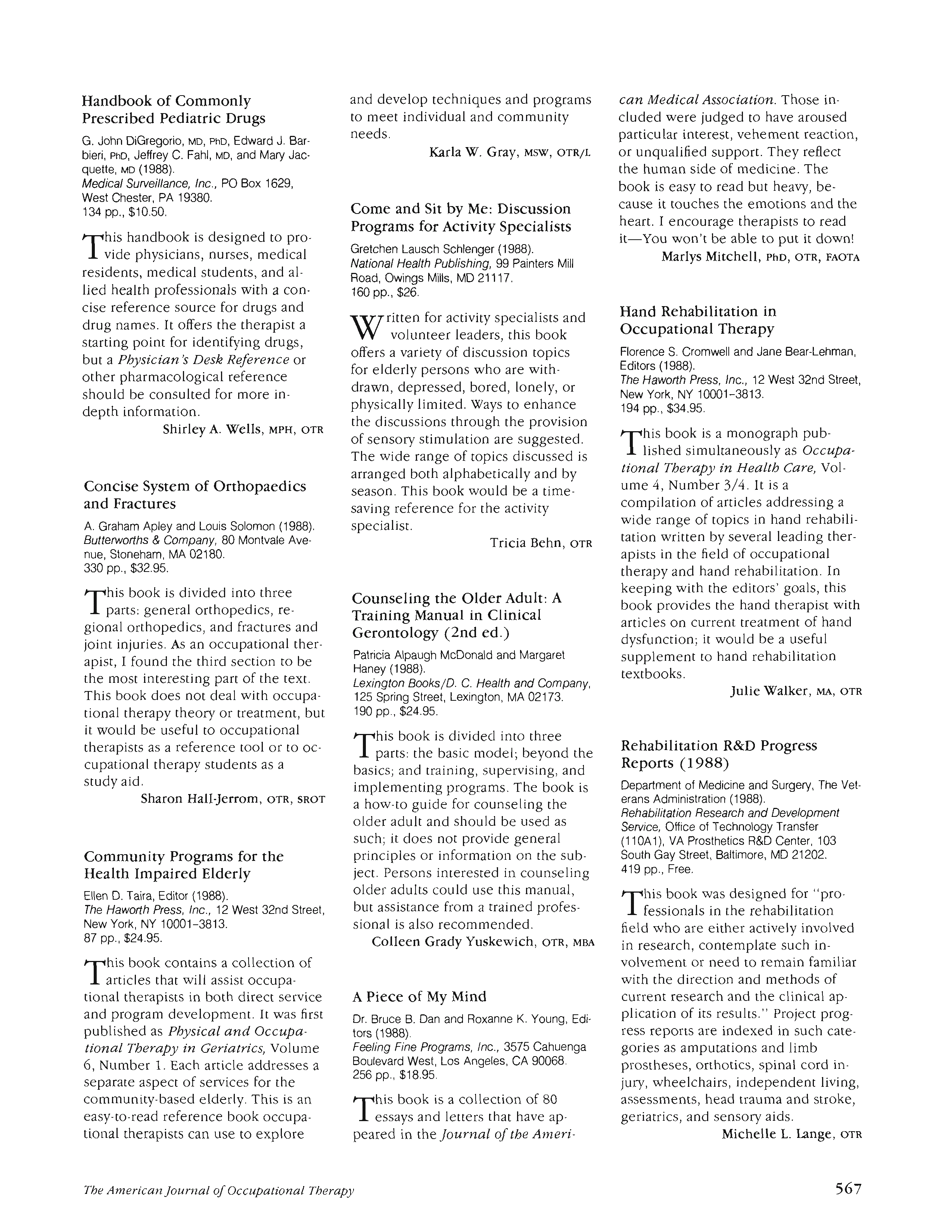 First page of Hand Rehabilitation in Occupational Therapy
