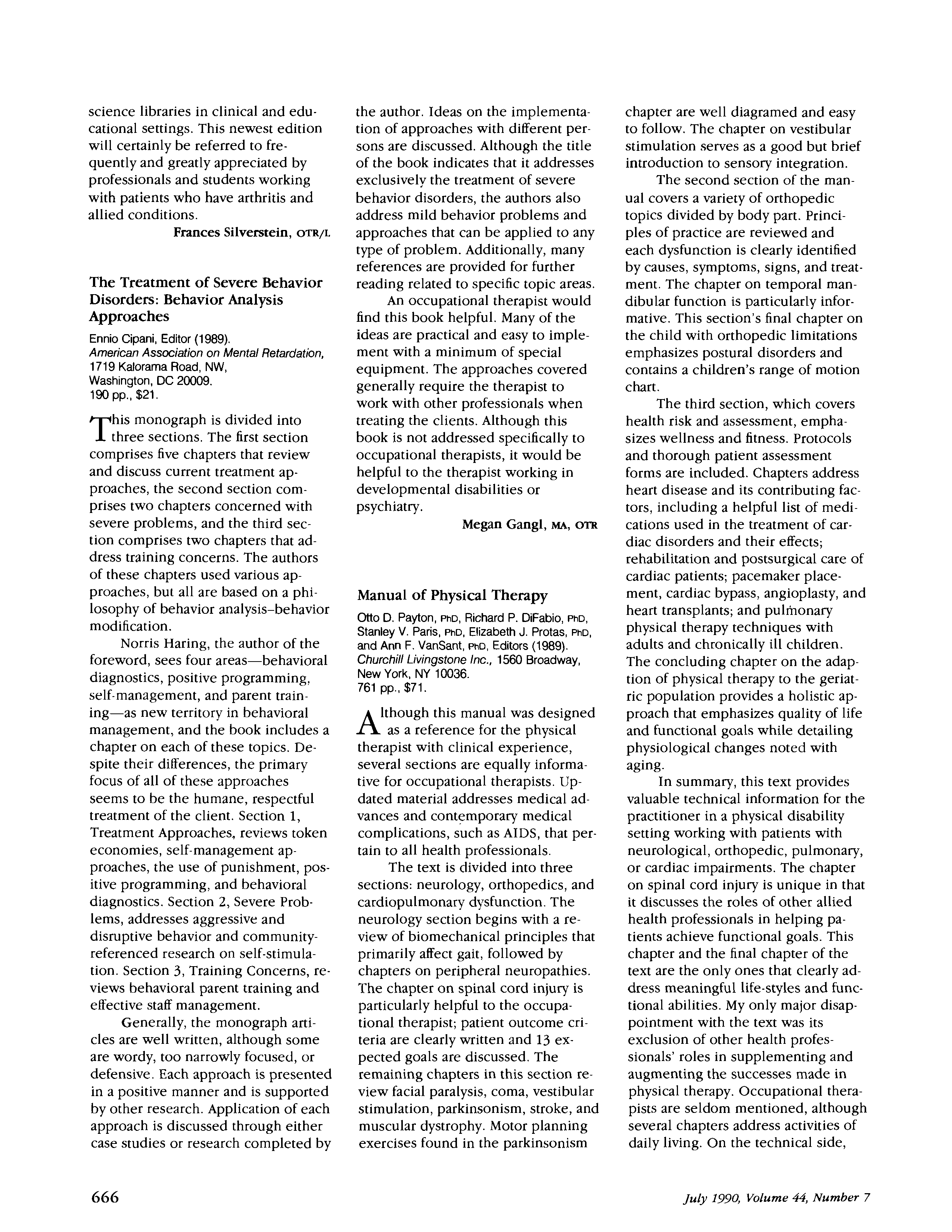 First page of Manual of Physical Therapy