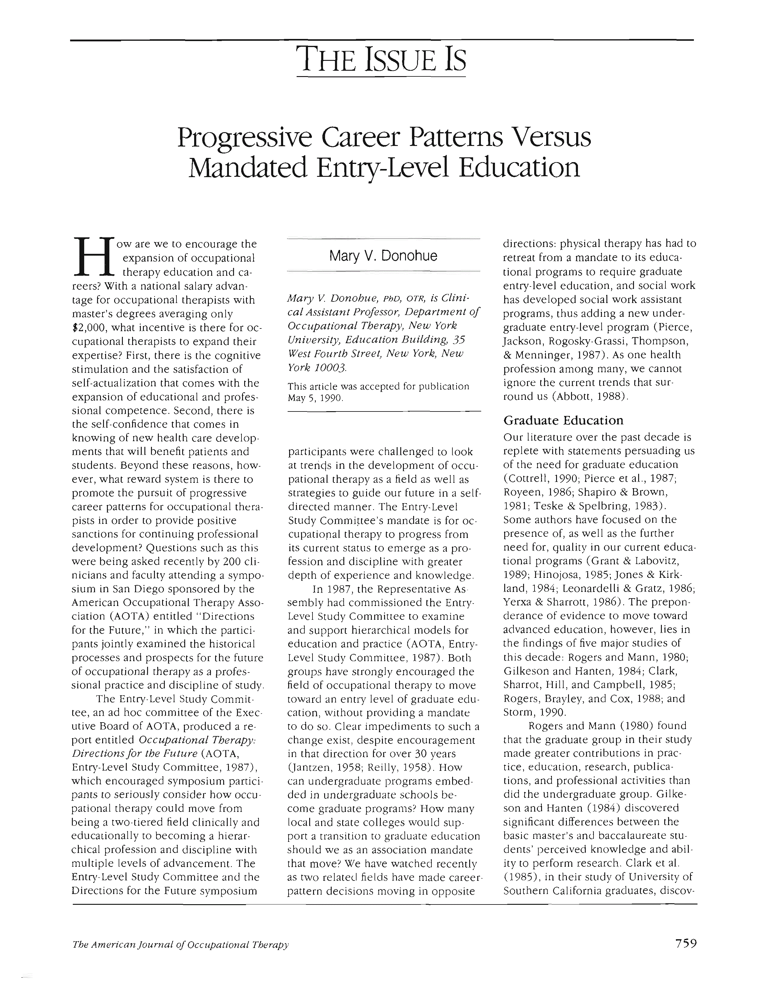 First page of Progressive Career Patterns Versus Mandated Entry-Level Education