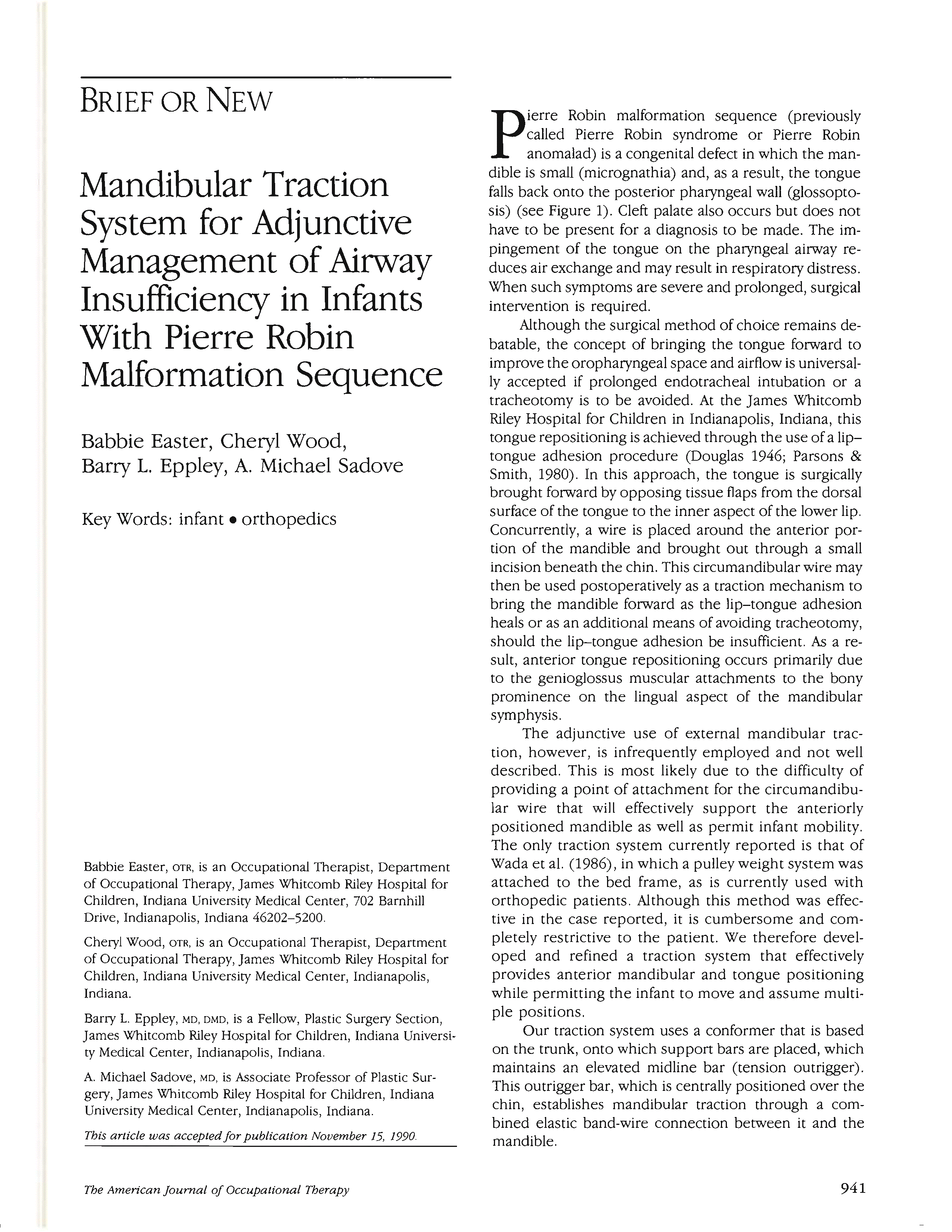 First page of Mandibular Traction System for Adjunctive Management of Airway Insufficiency in Infants With Pierre Robin Malformation Sequence