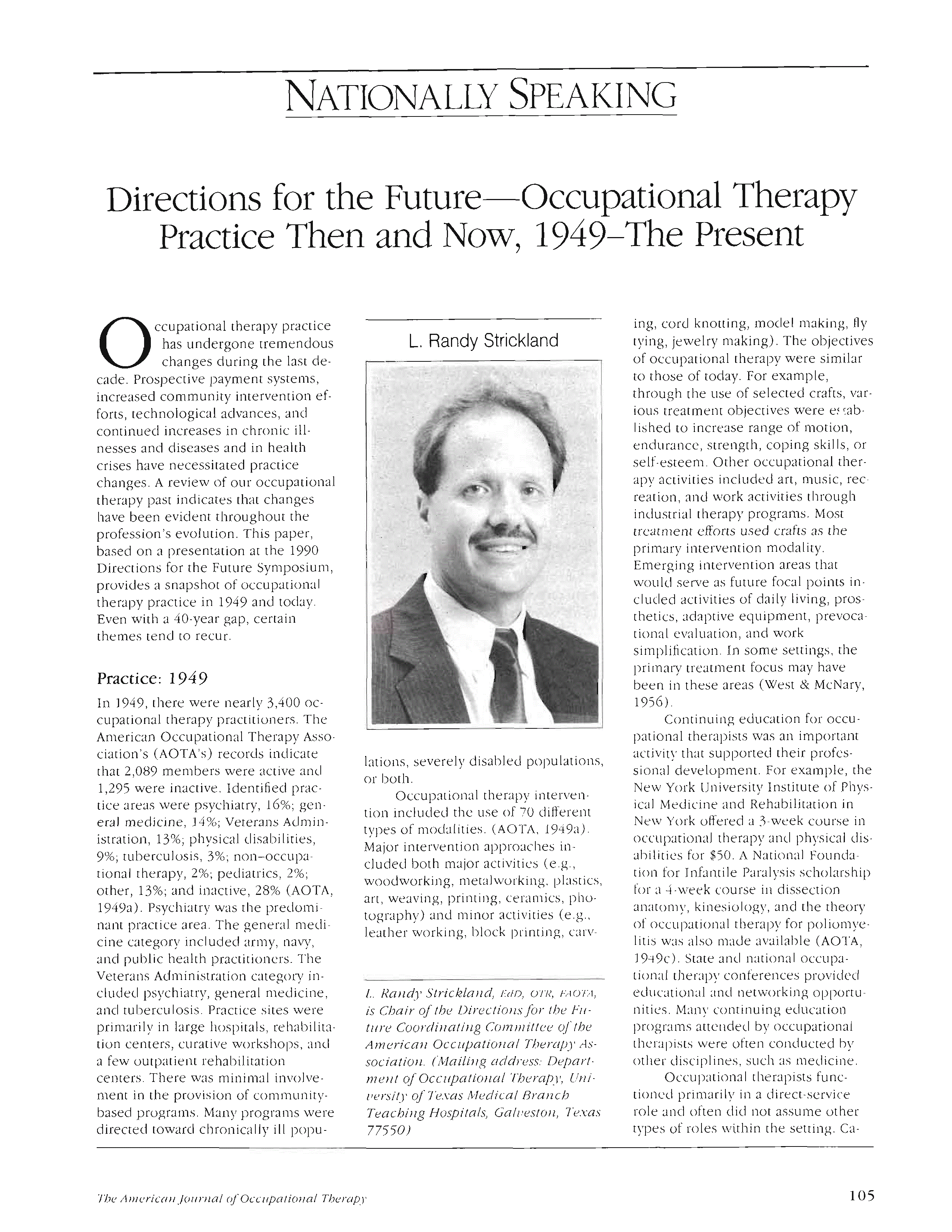 First page of Directions for the Future—Occupational Therapy Practice Then and Now, 1949–The Present
