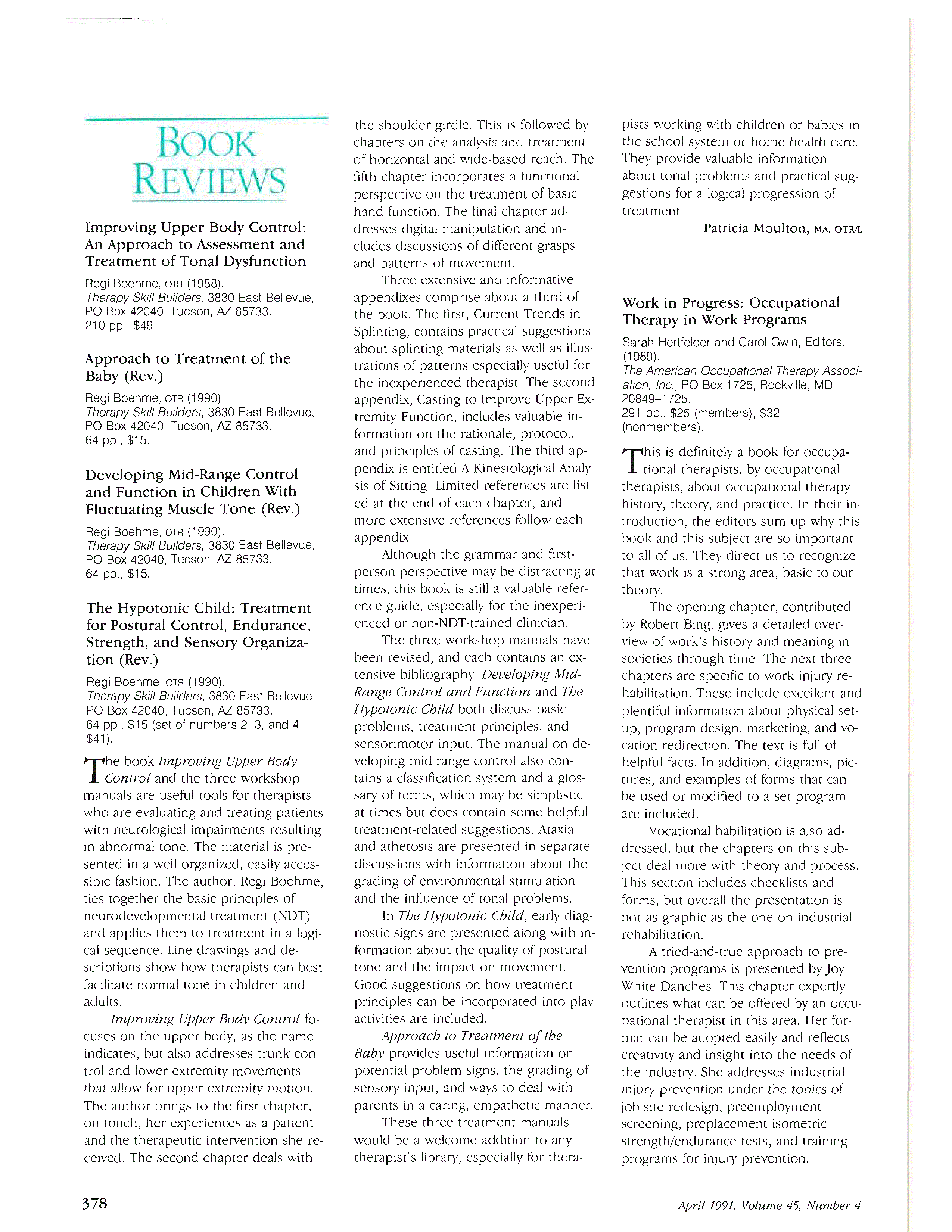 First page of Work in Progress: Occupational Therapy in Work Programs