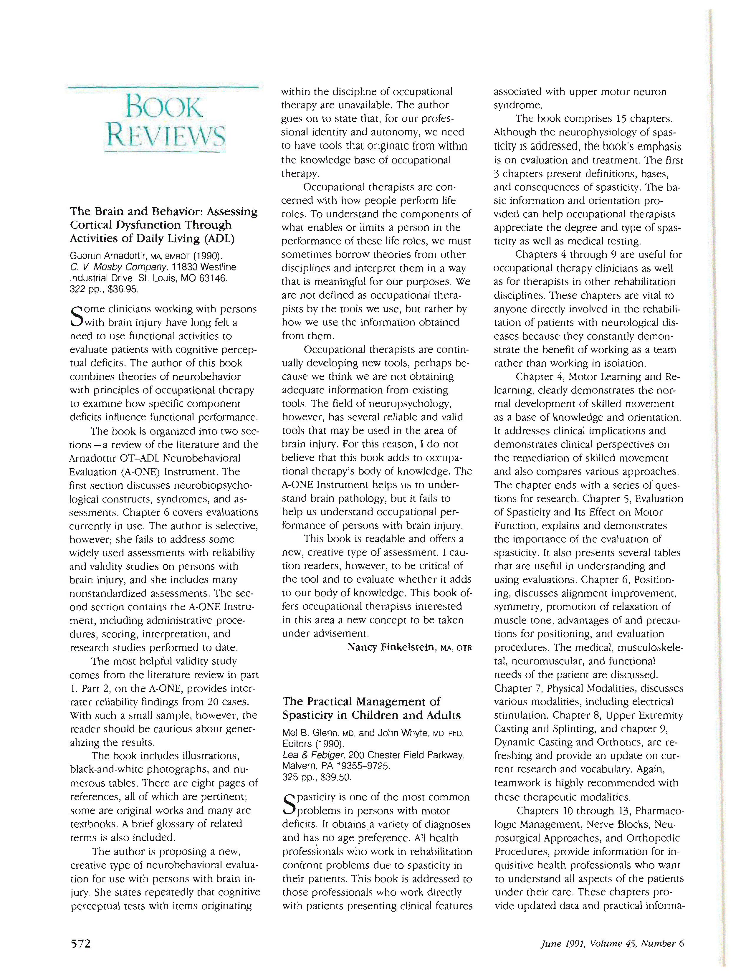 First page of The Brain and Behavior: Assessing Cortical Dysfunction Through Activities of Daily Living (ADL)