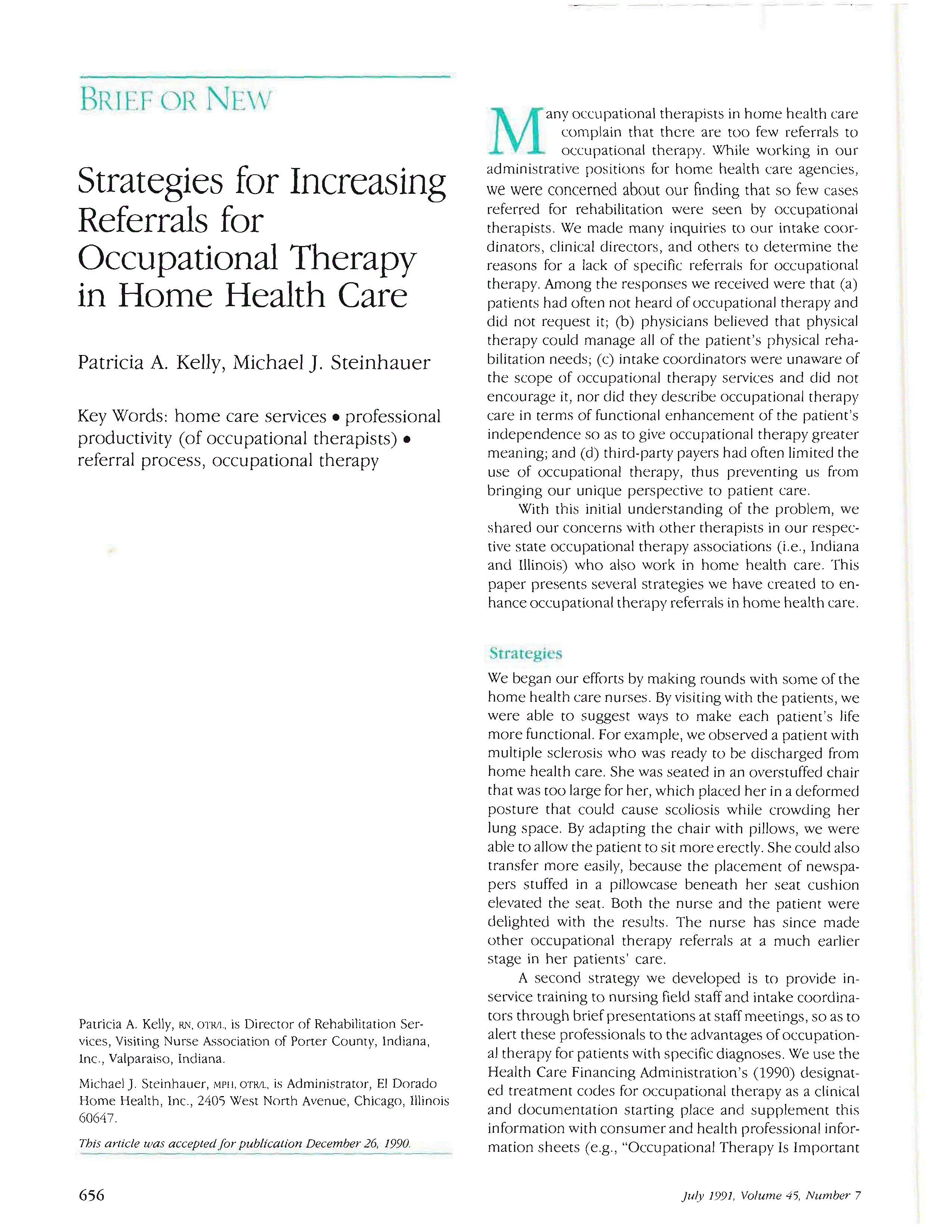 First page of Strategies for Increasing Referrals for Occupational Therapy in Home Health Care