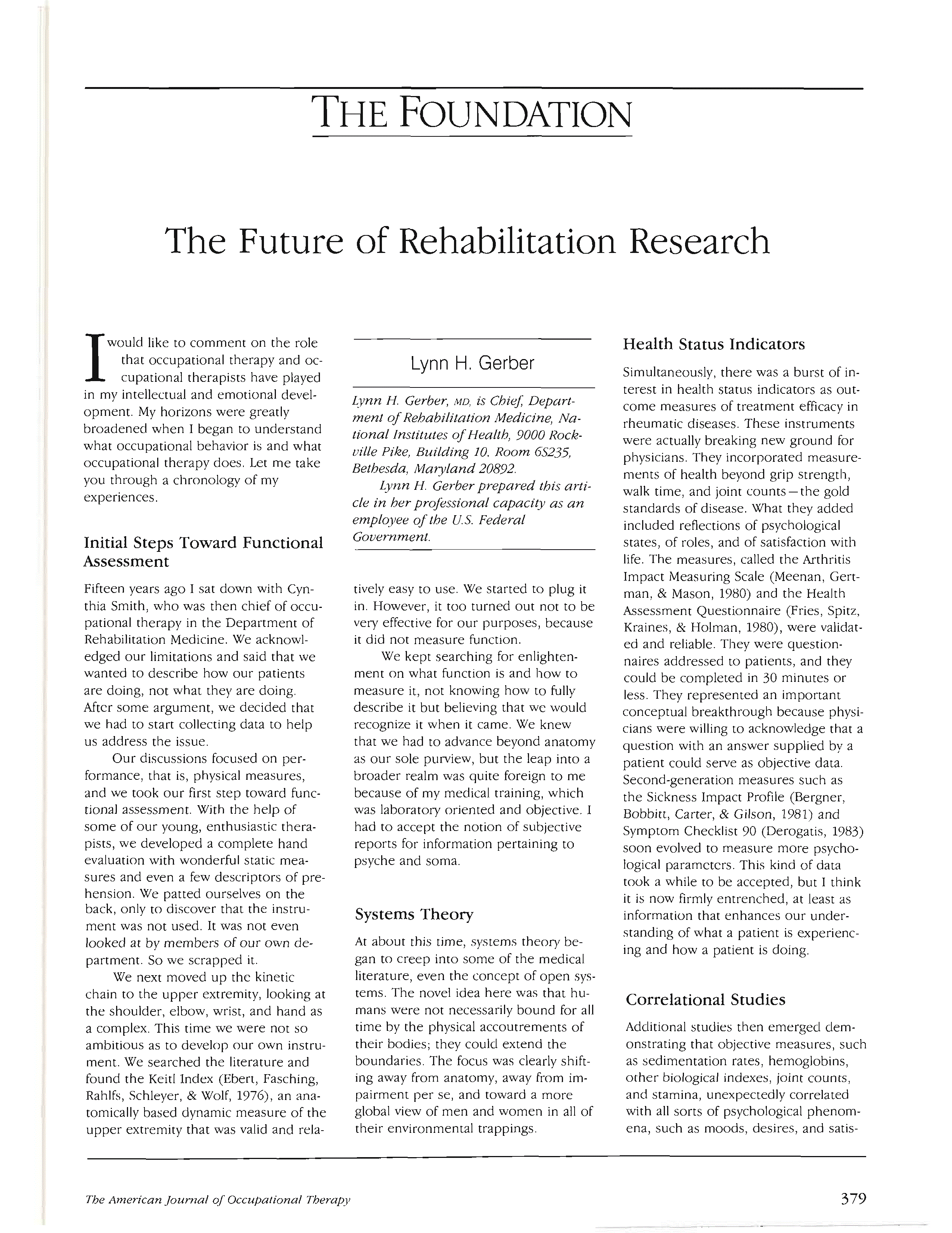 First page of The Future of Rehabilitation Research