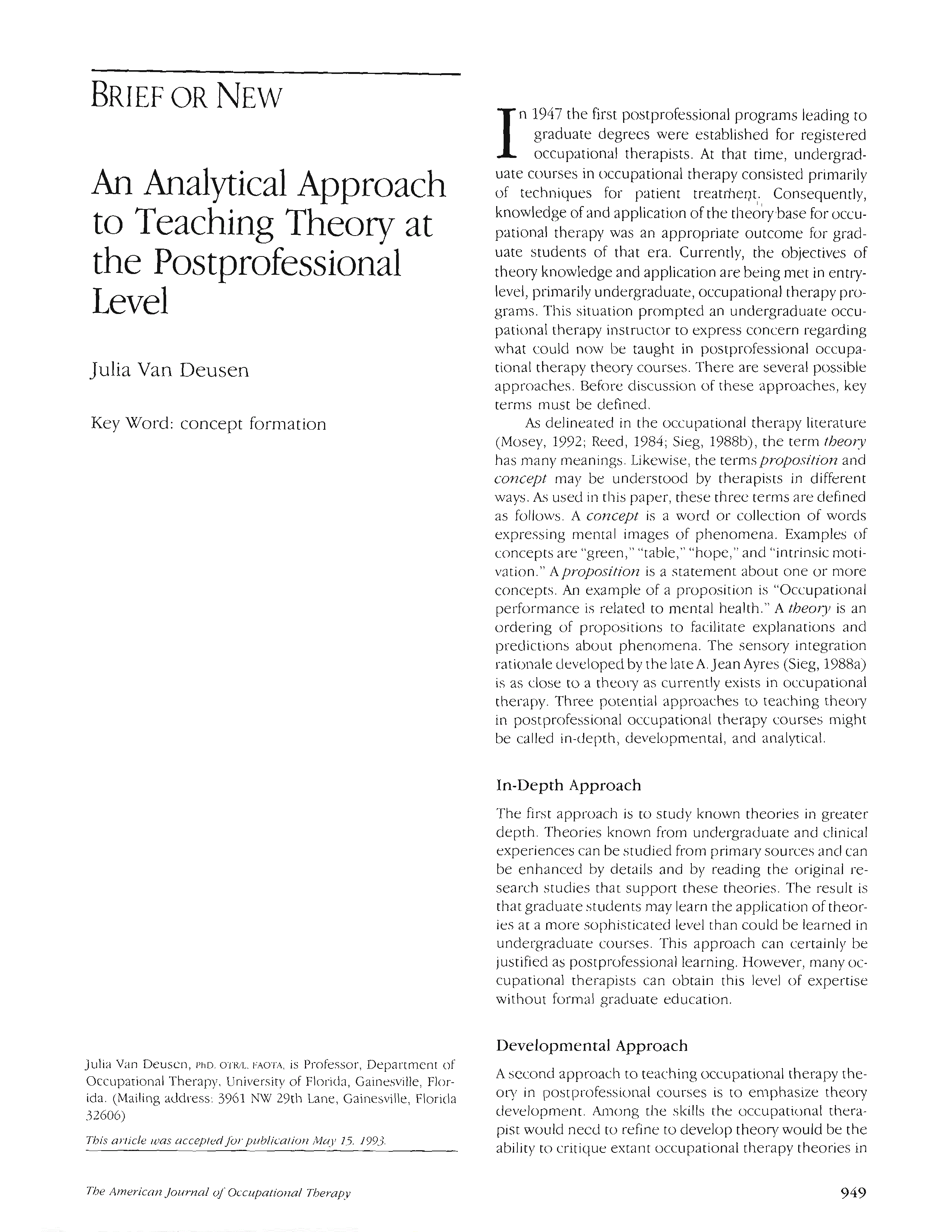 First page of An Analytical Approach to Teaching Theory at the Postprofessional Level