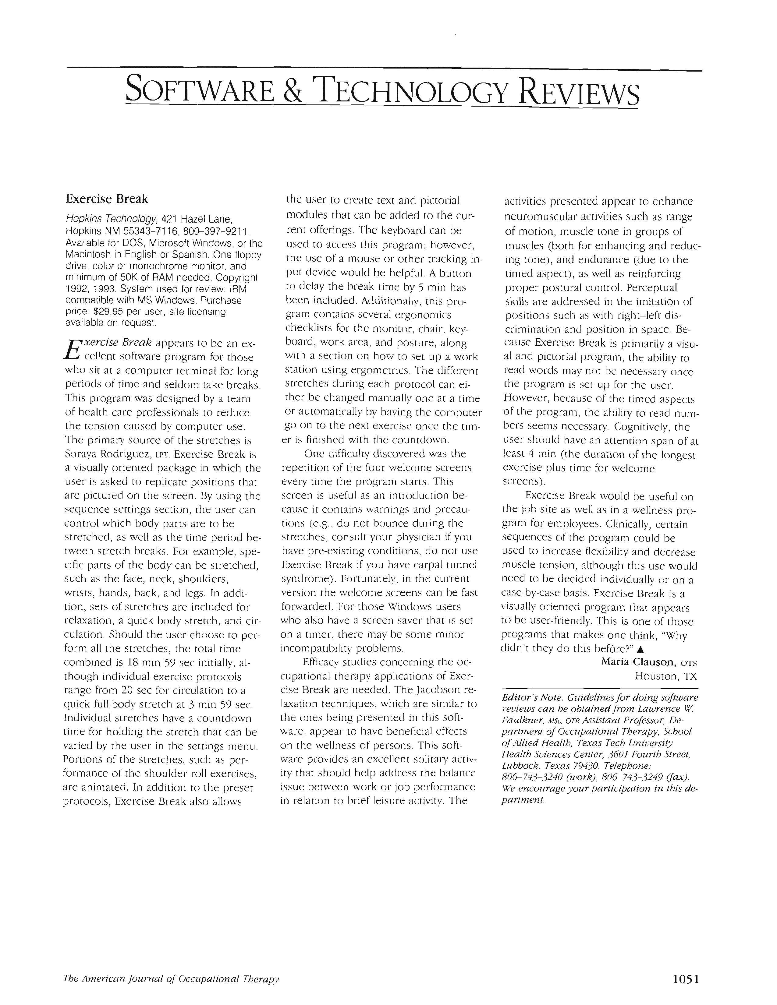 First page of Exercise Break
