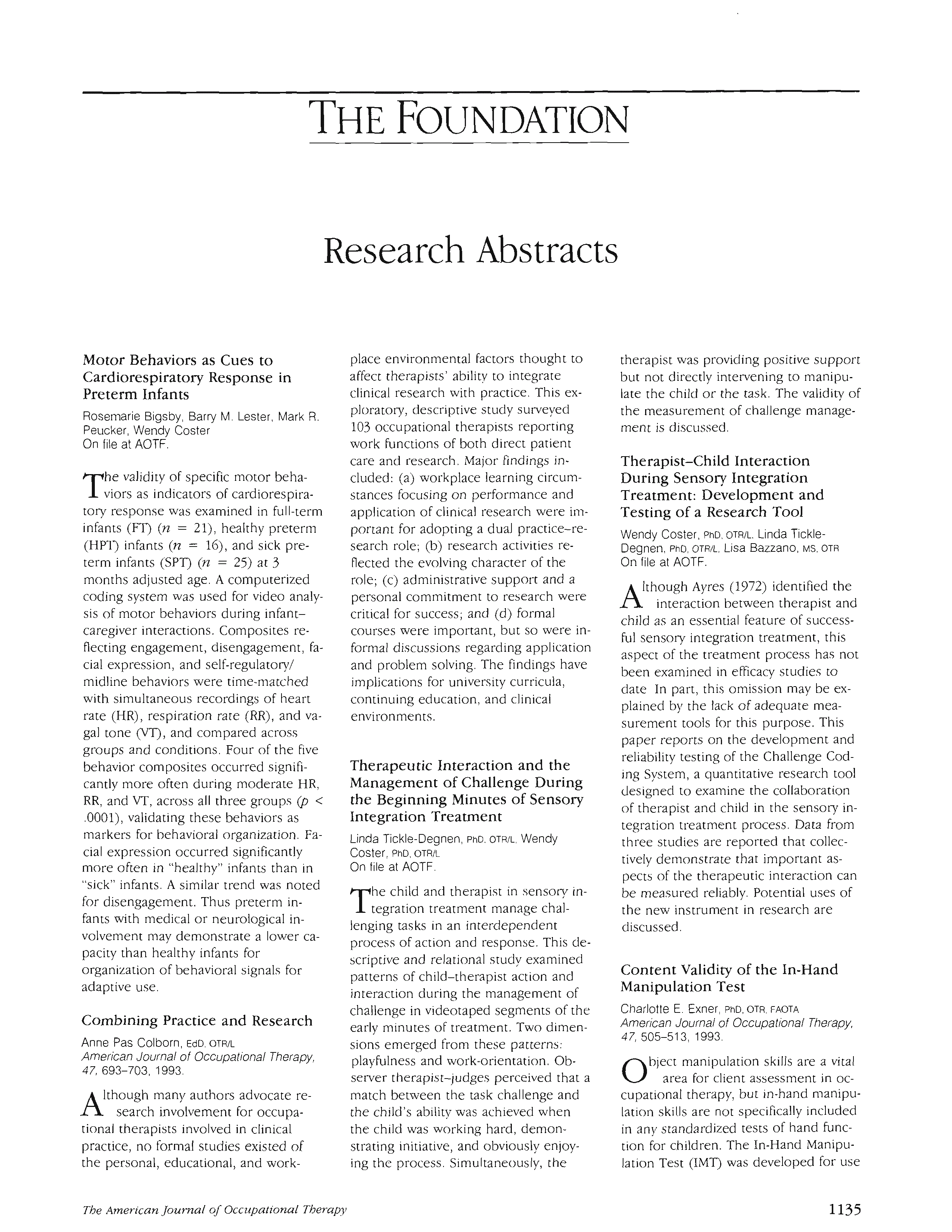 First page of Research Abstracts