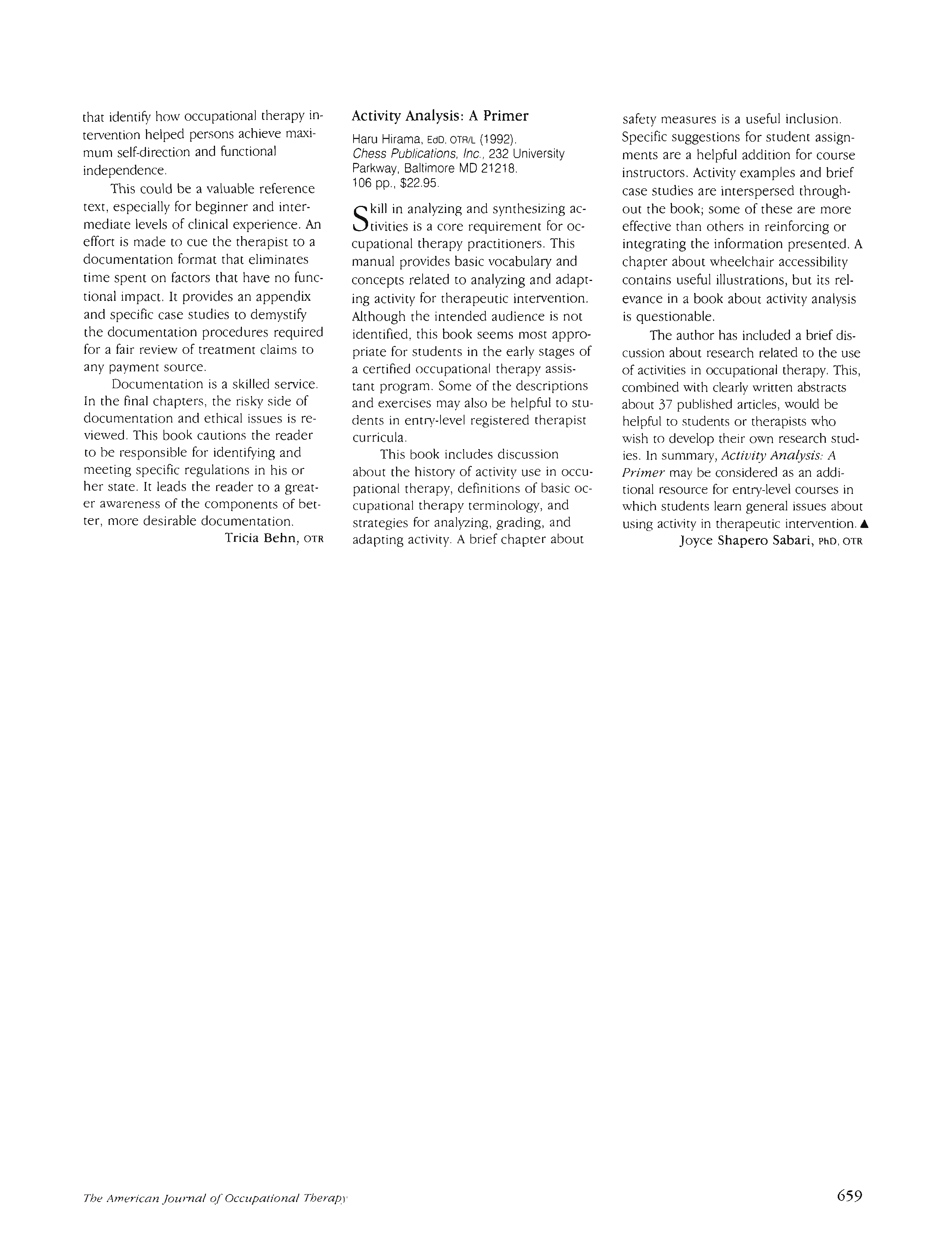 First page of Activity Analysis: A Primer