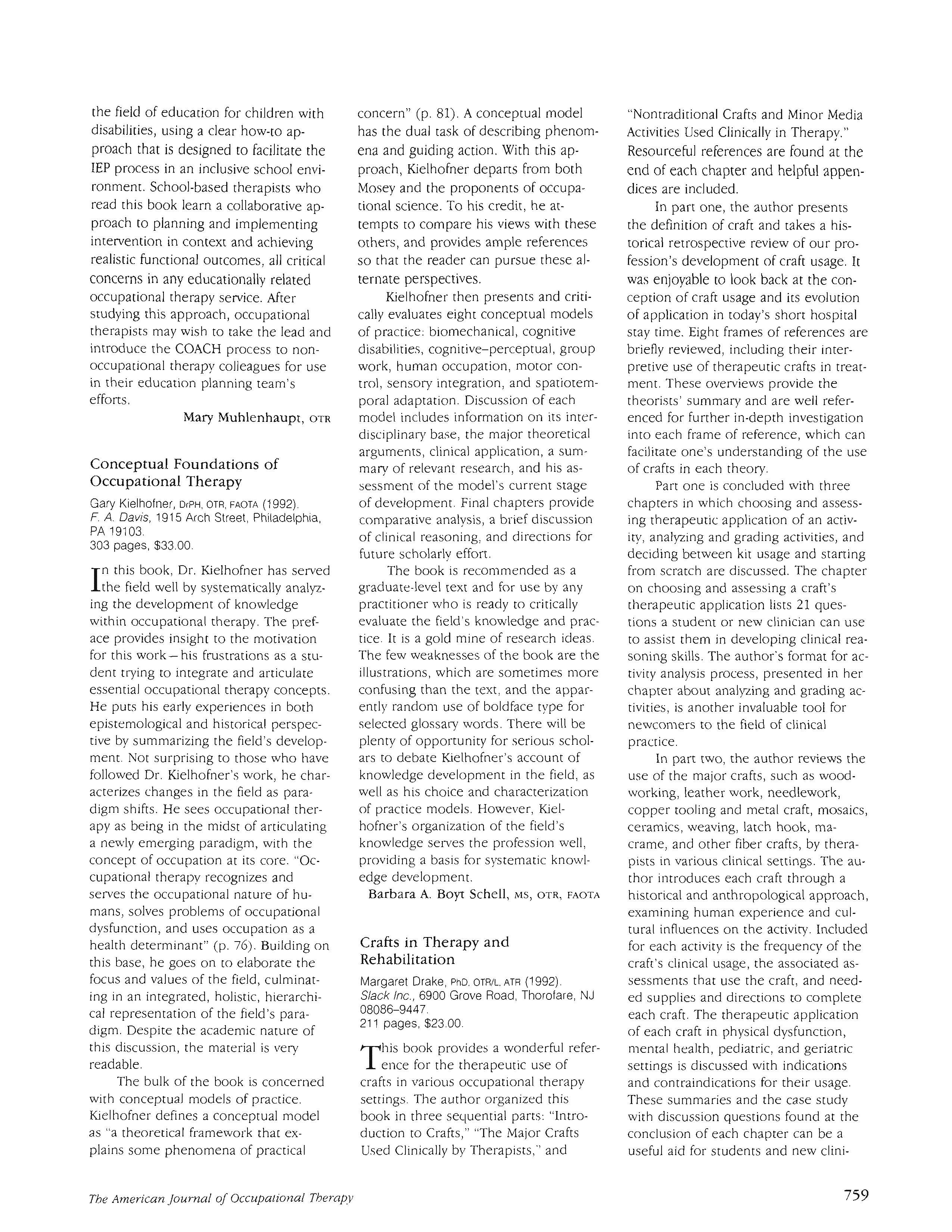 First page of Conceptual Foundations of Occupational Therapy
