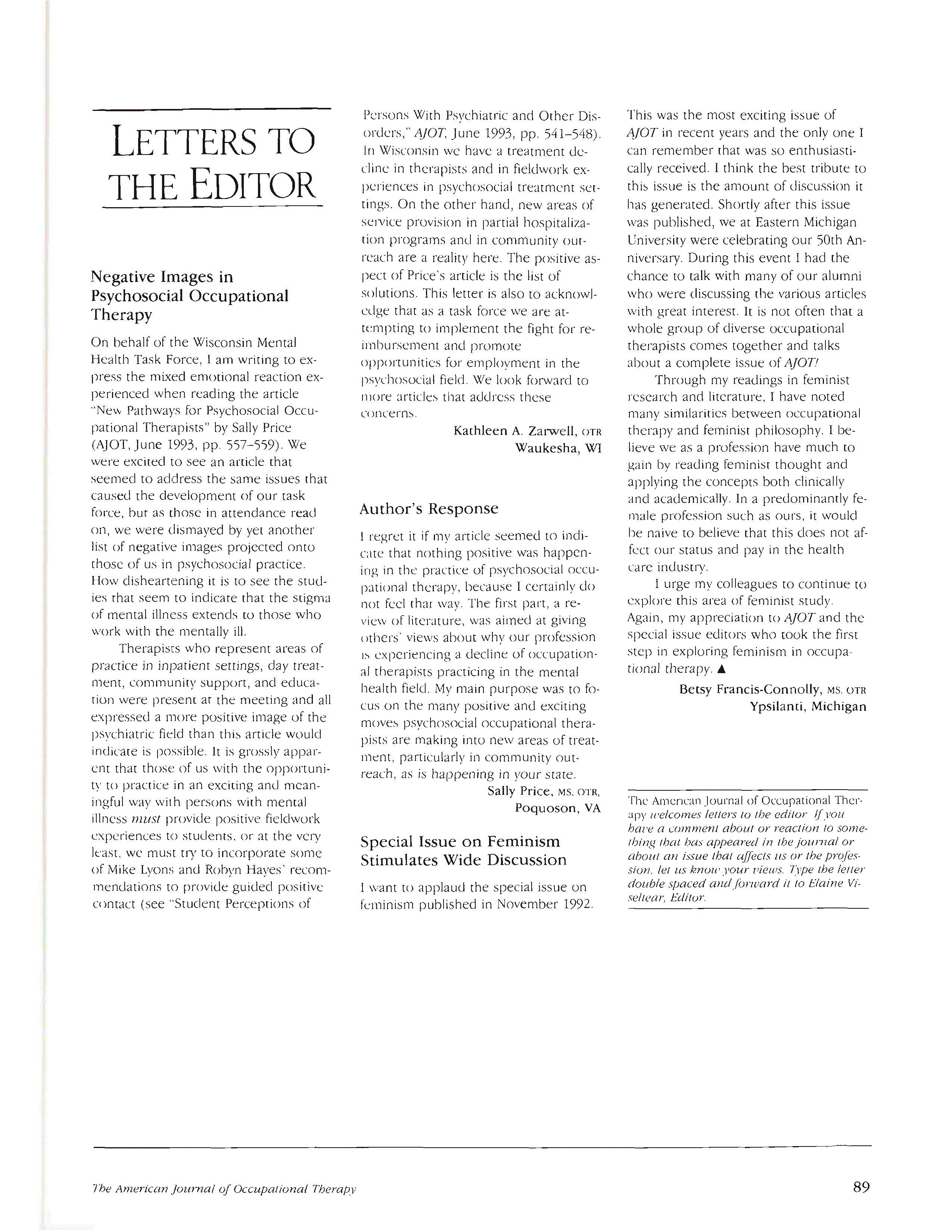 First page of Special Issue on Feminism Stimulates Wide Discussion