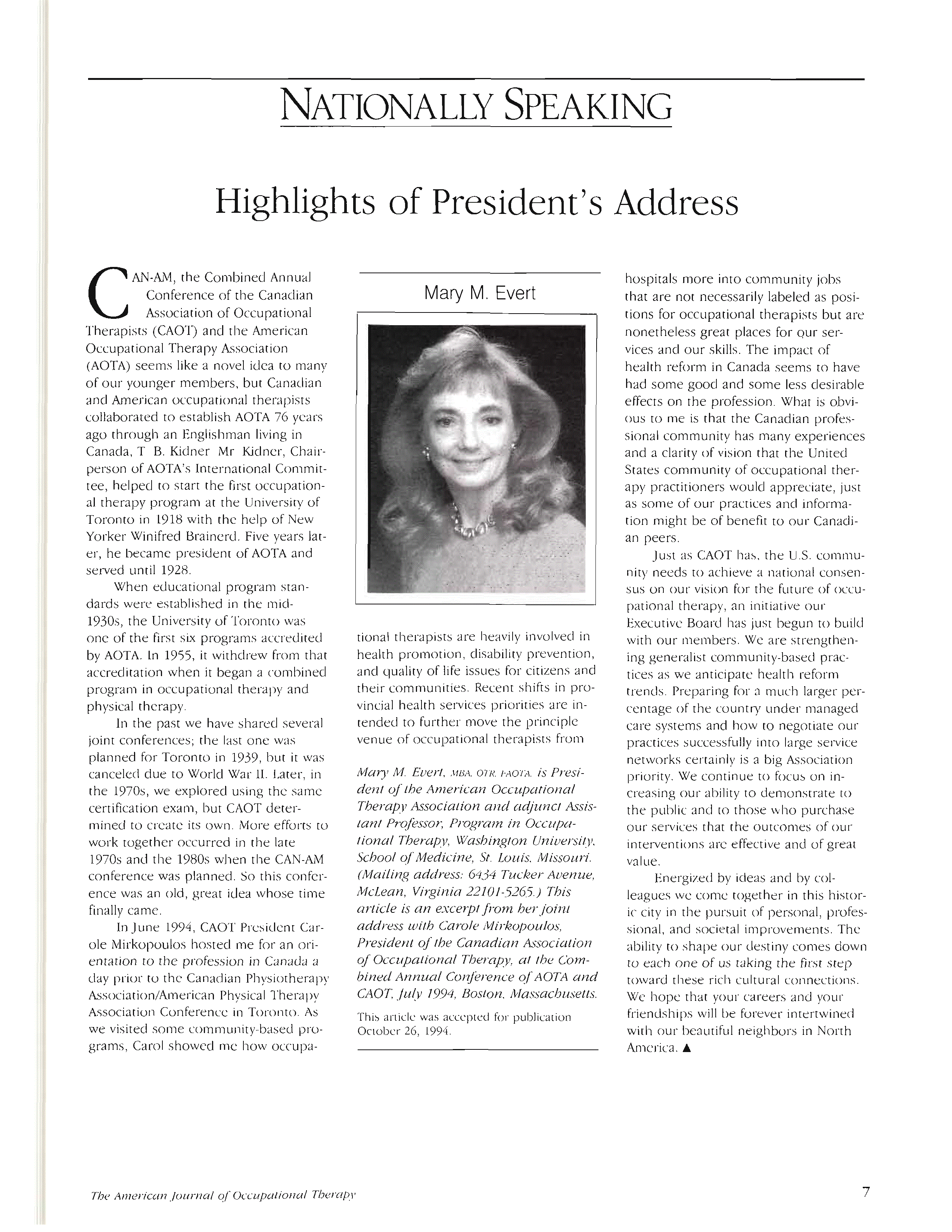 First page of Highlights of President’s Address