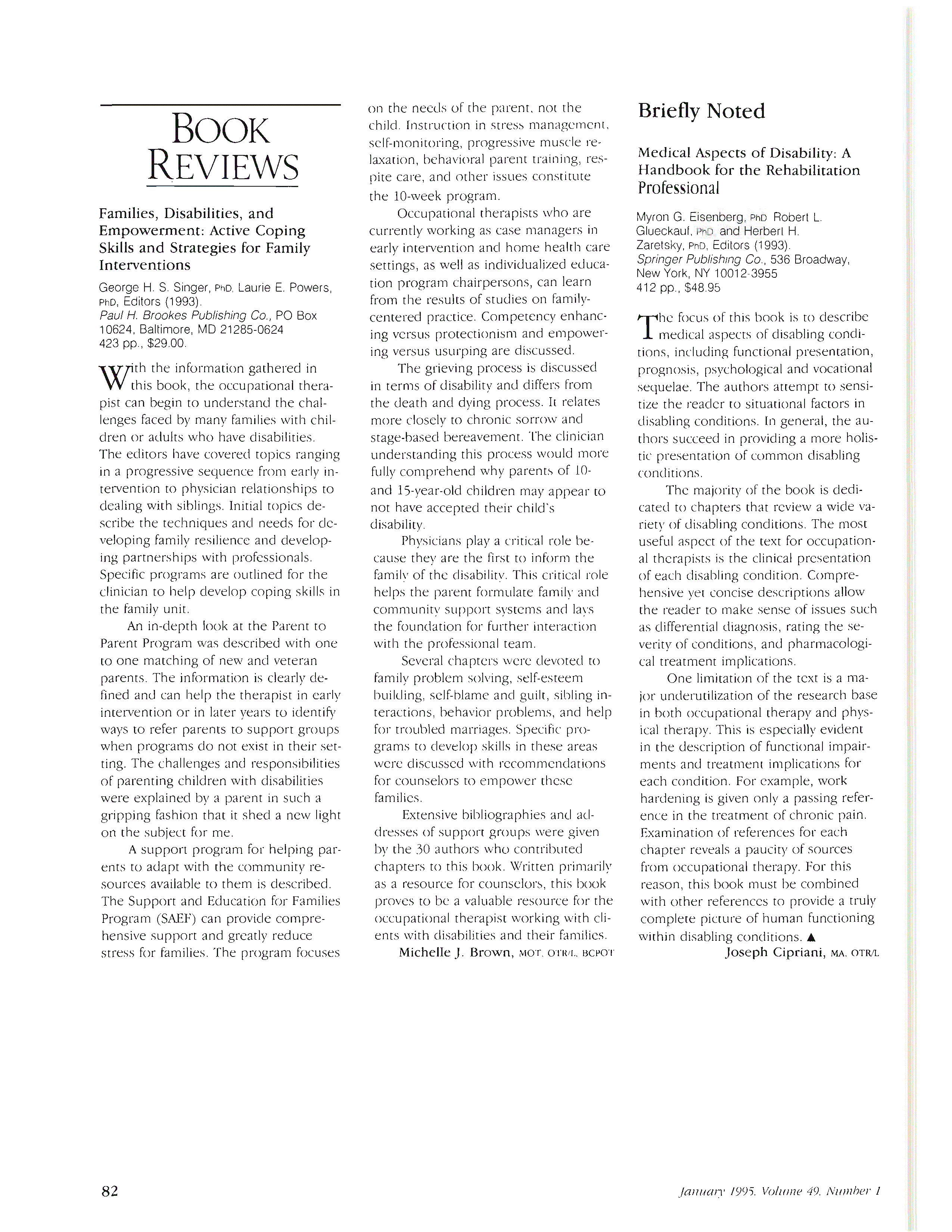 First page of Families, Disabilities, and Empowerment: Active Coping Skills and Strategies for Family Interventions