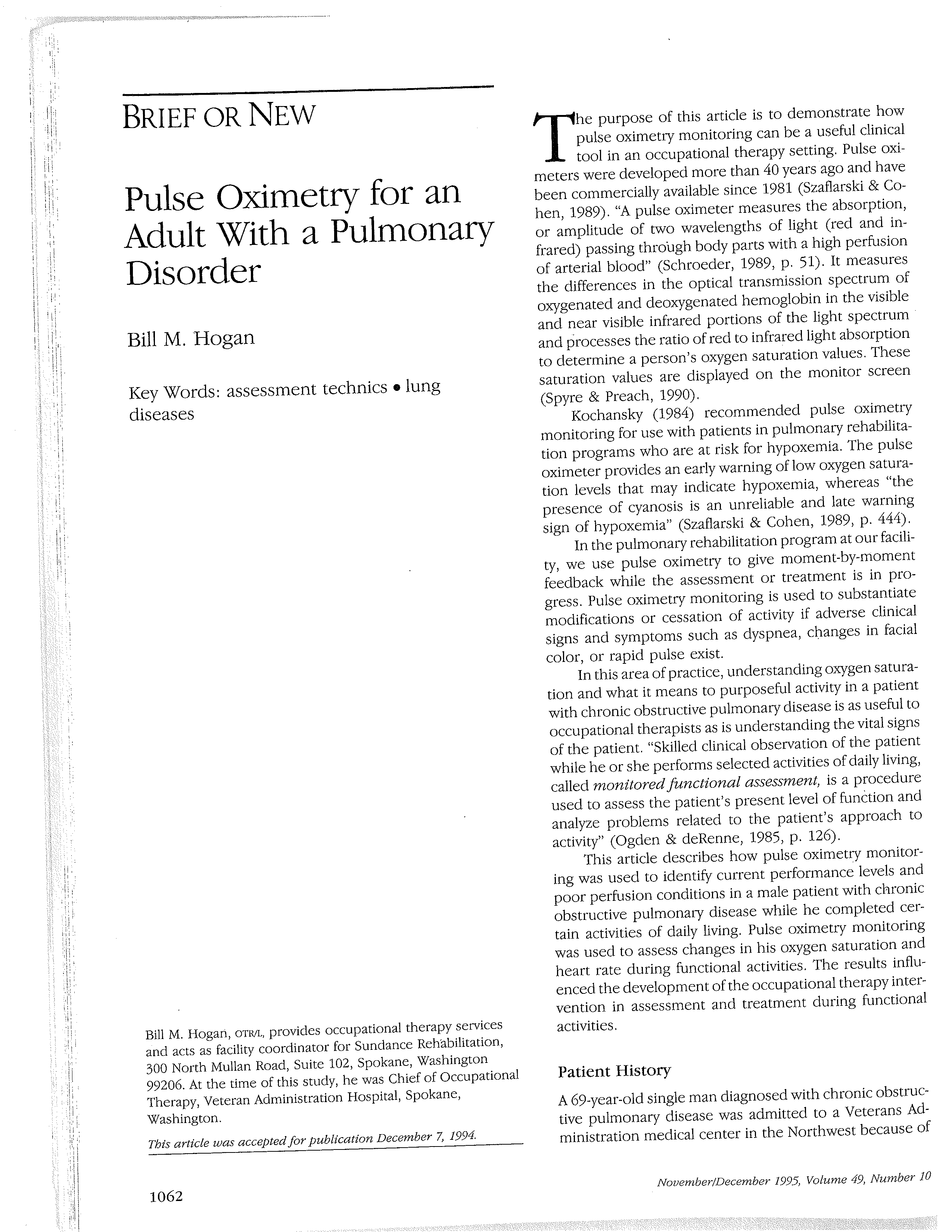 First page of Pulse Oximetry for an Adult With a Pulmonary Disorder