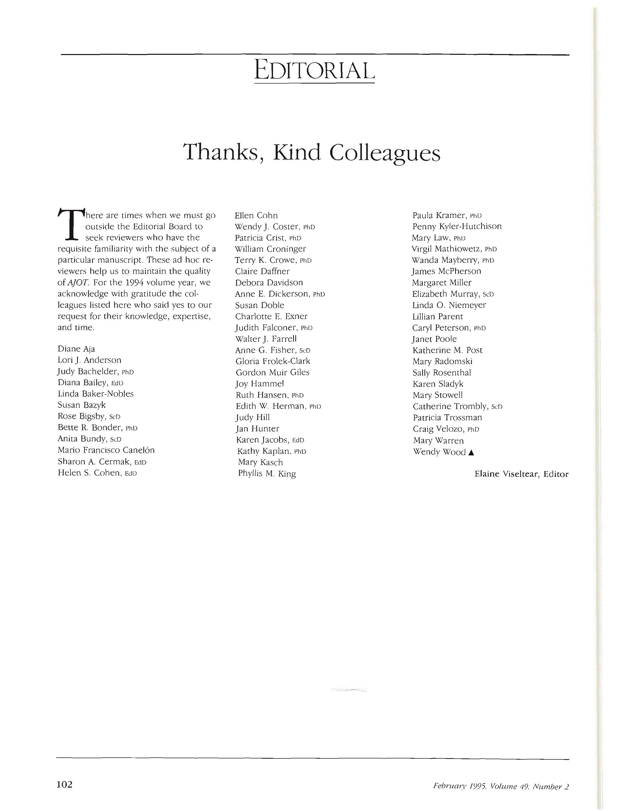First page of Thanks, Kind Colleagues