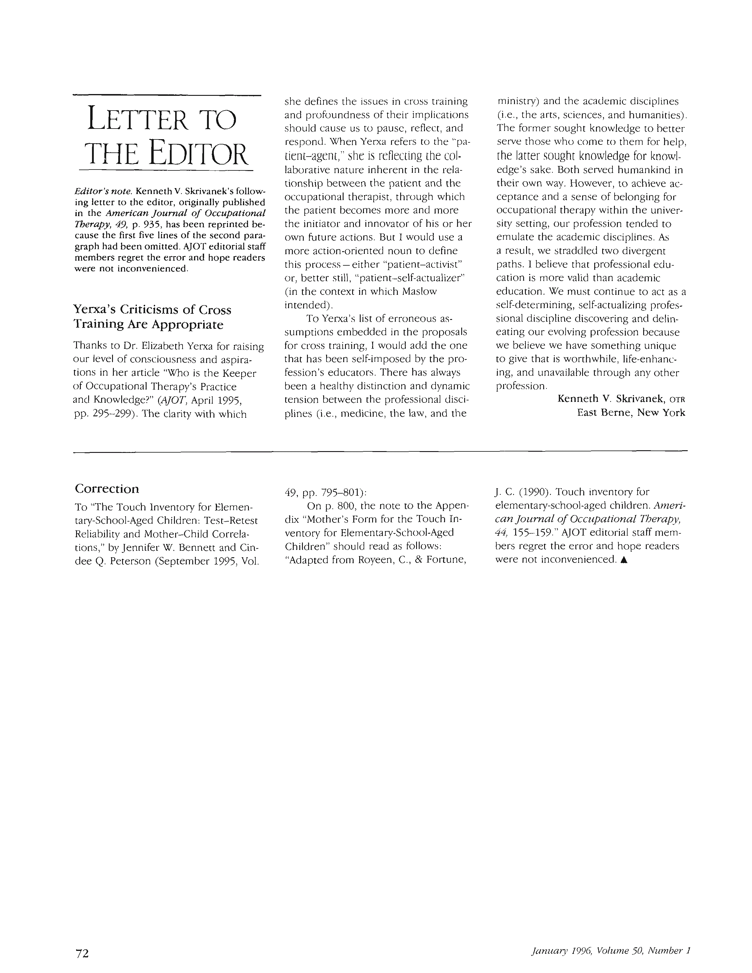 Correction The American Journal of Occupational Therapy American