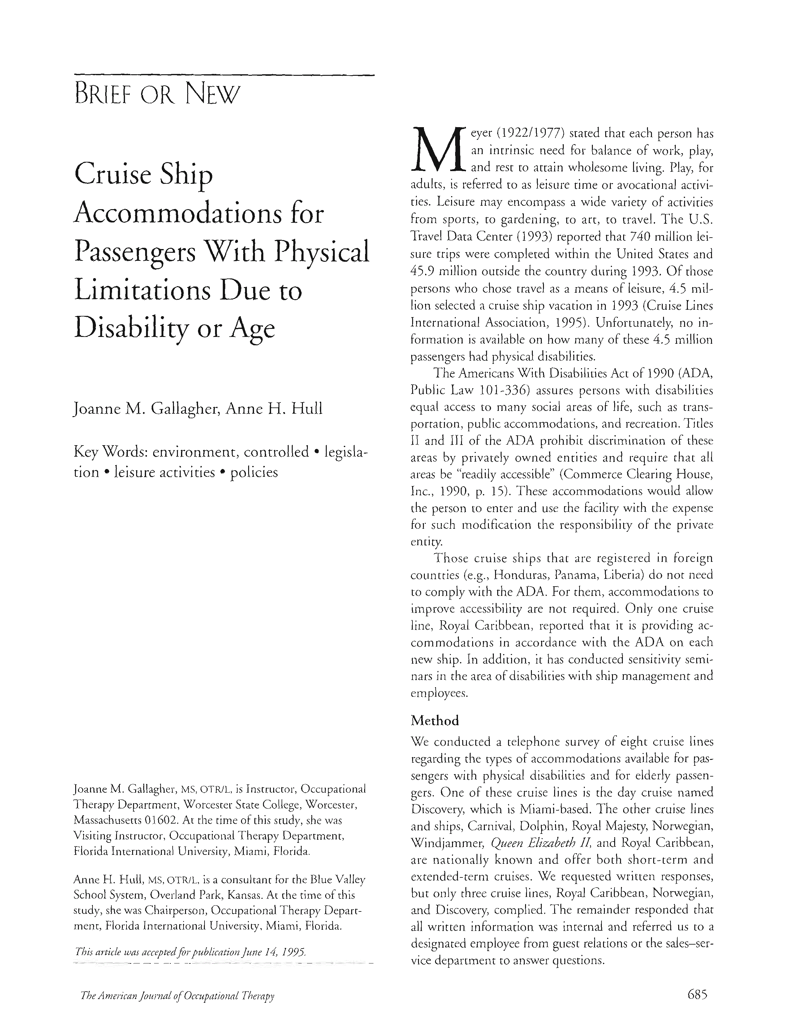 First page of Cruise Ship Accommodations for Passengers With Physical Limitations Due to Disability or Age