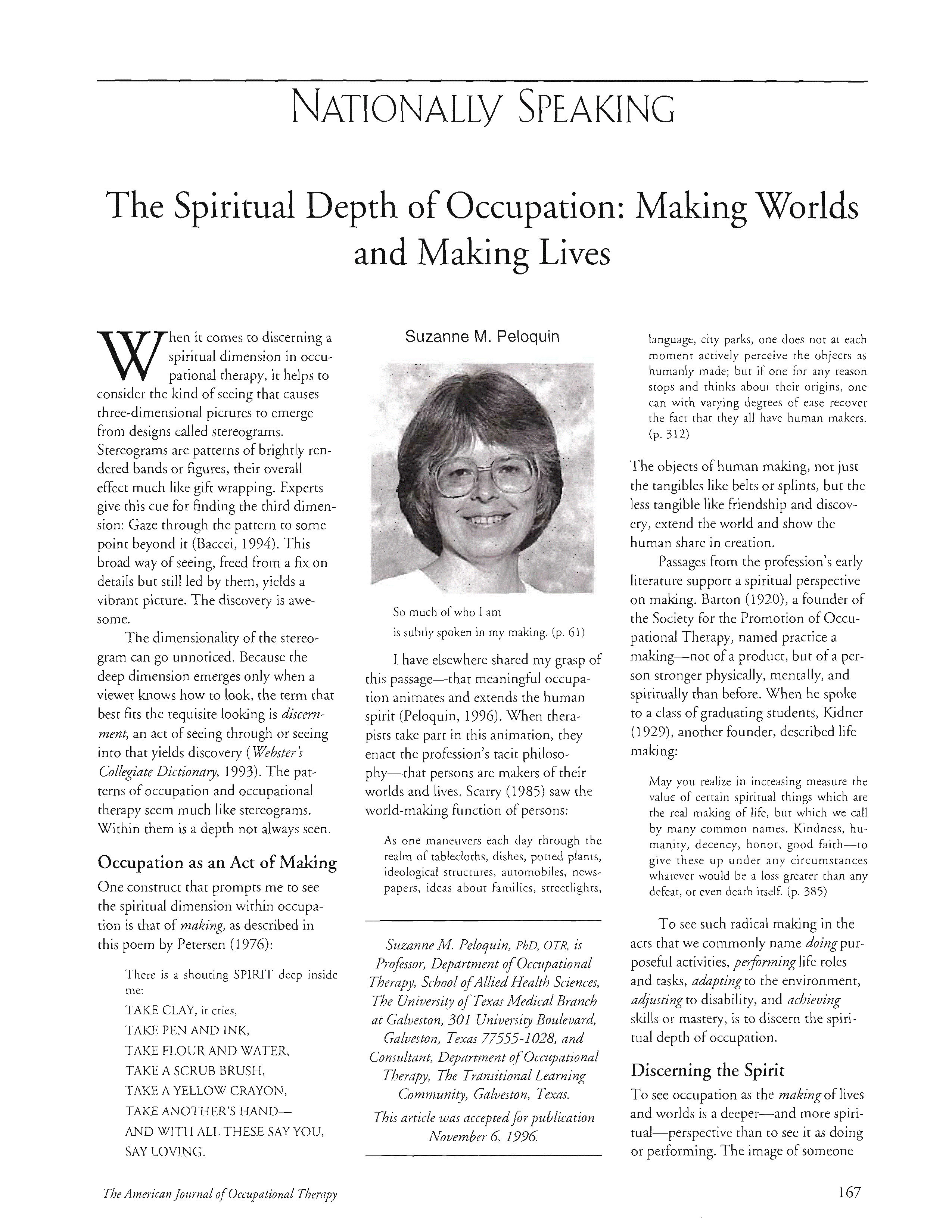 First page of The Spiritual Depth of Occupation: Making Worlds and Making Lives