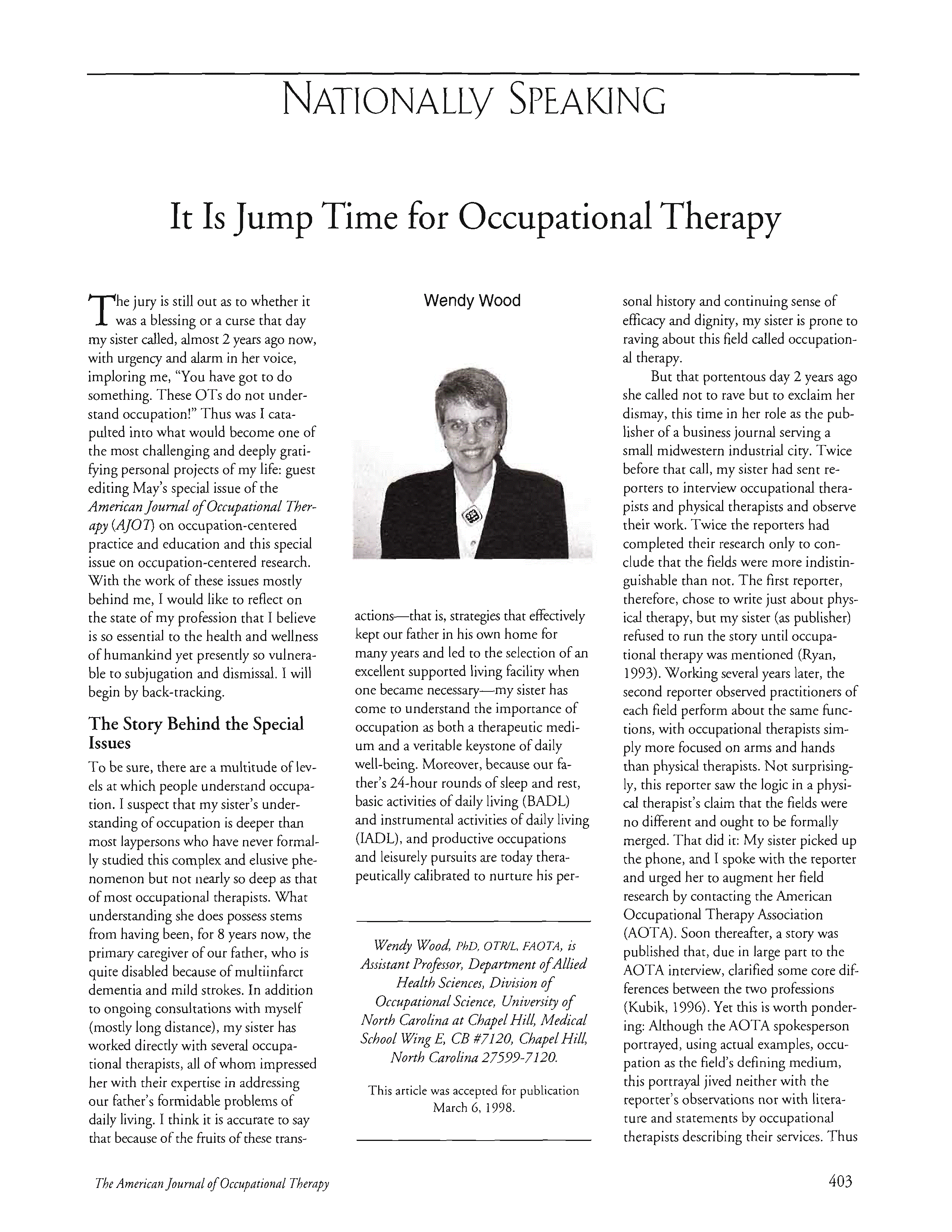 First page of It Is Jump Time for Occupational Therapy