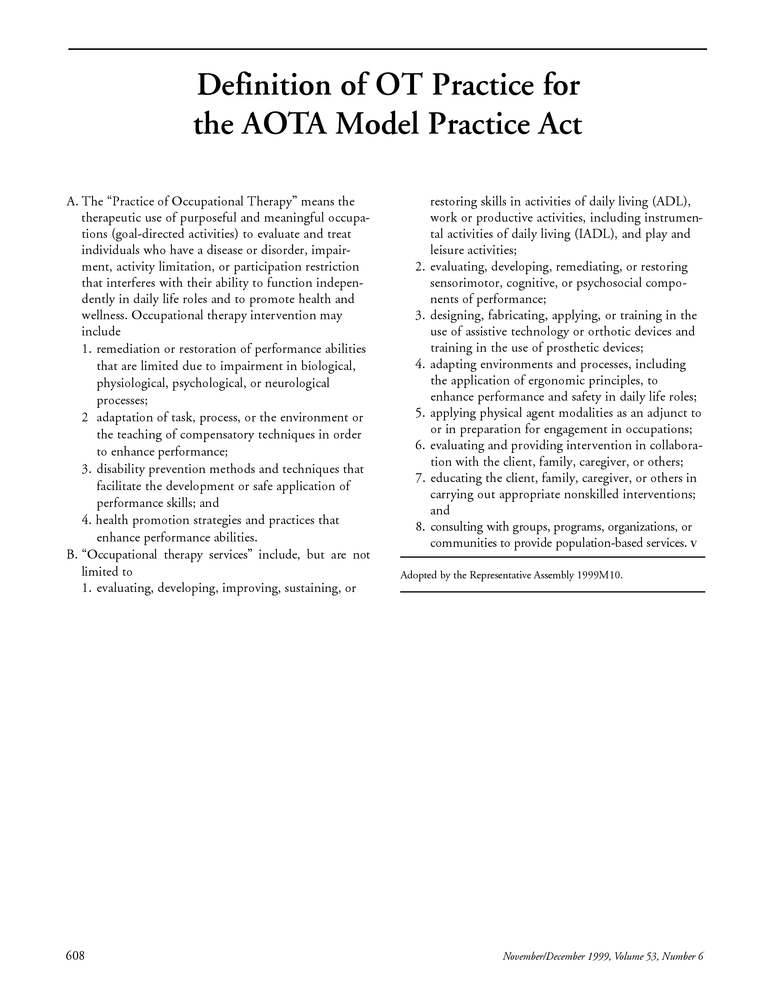 Definition of OT Practice for the AOTA Model Practice Act | The ...