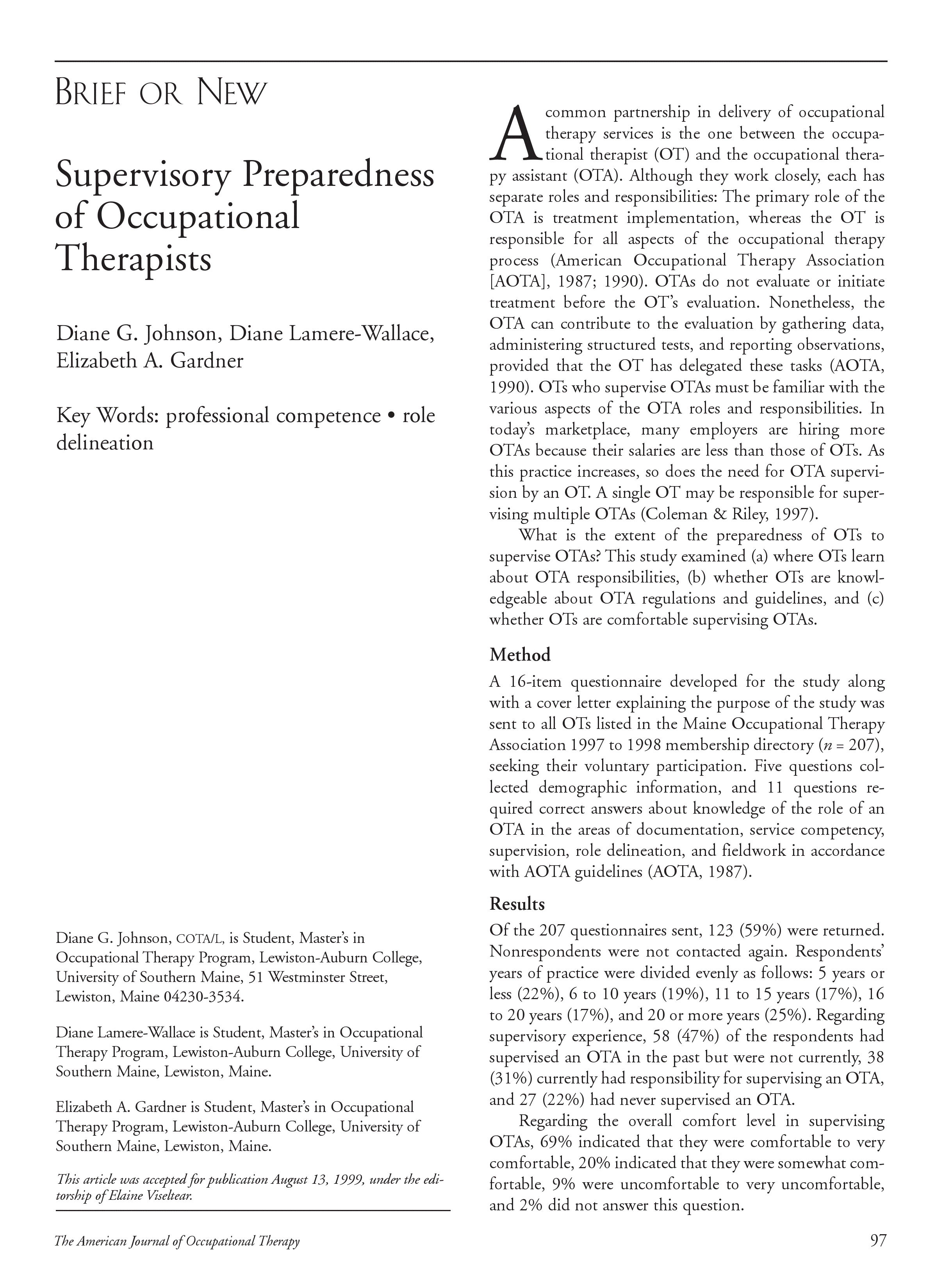 First page of Supervisory Preparedness of Occupational Therapists