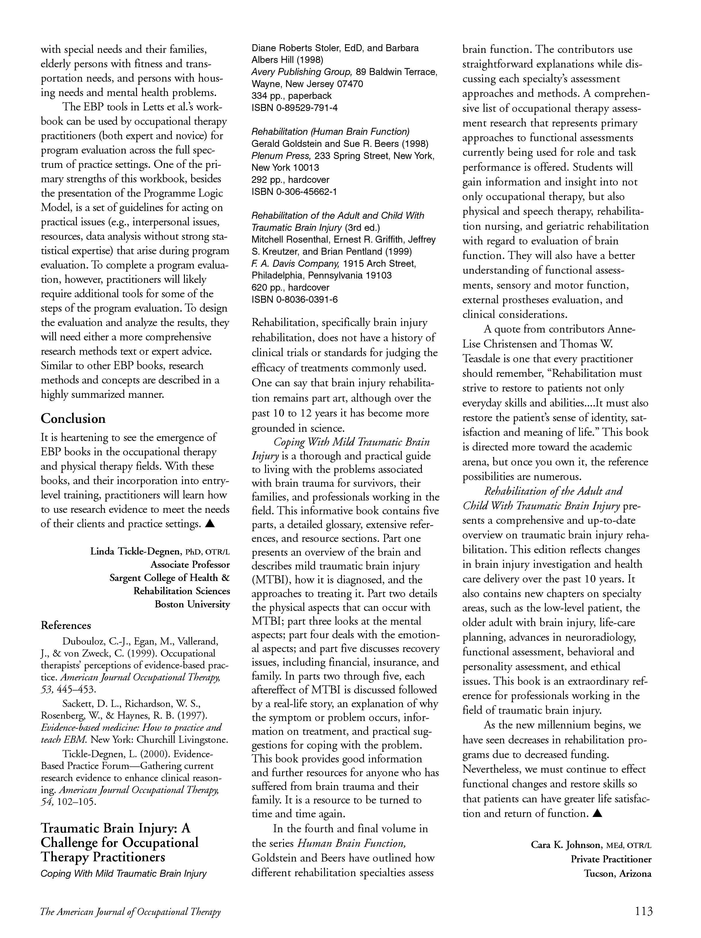 First page of Traumatic Brain Injury: A Challenge for Occupational Therapy Practitioners