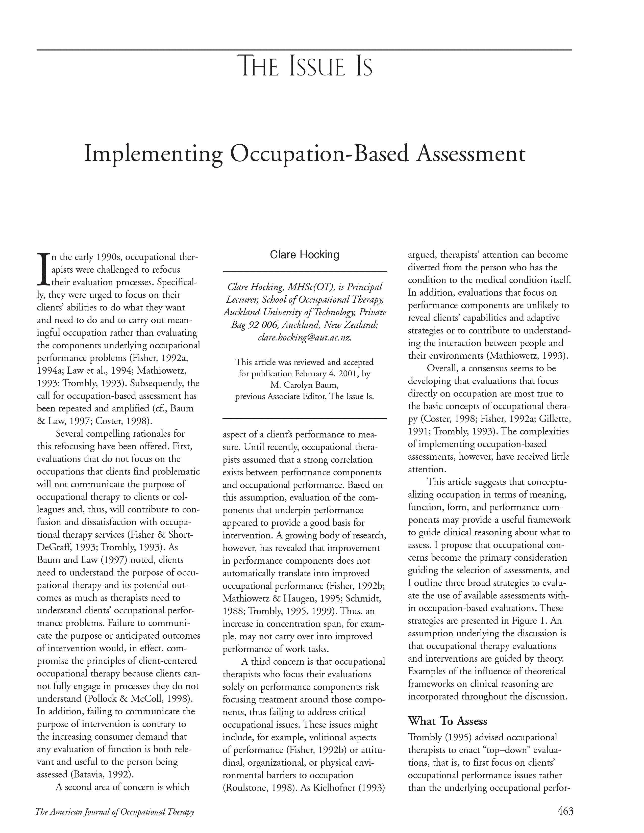 Implementing Occupation-Based Assessment | The American Journal of ...