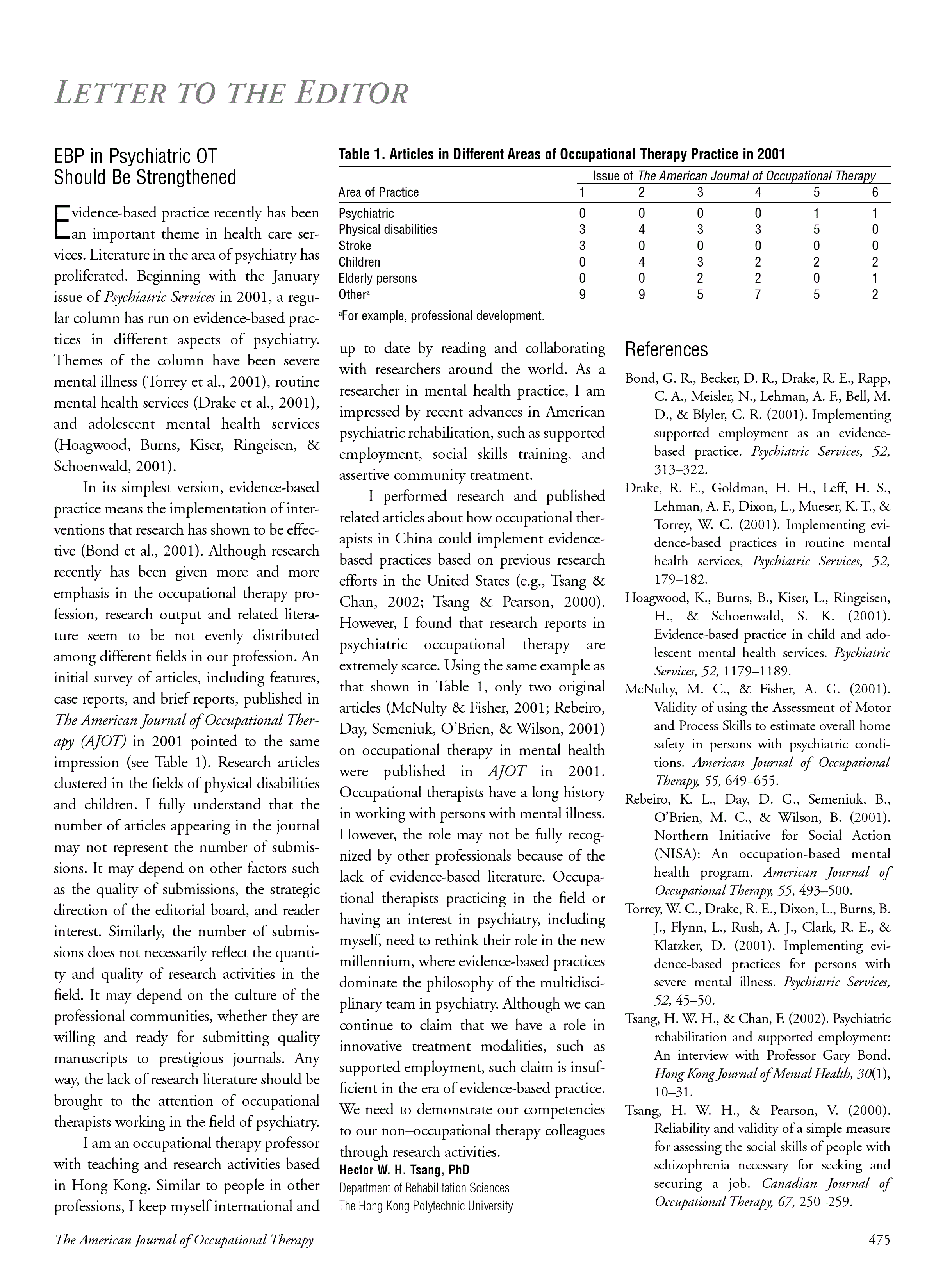 First page of EBP in Psychiatric OT Should Be Strengthened