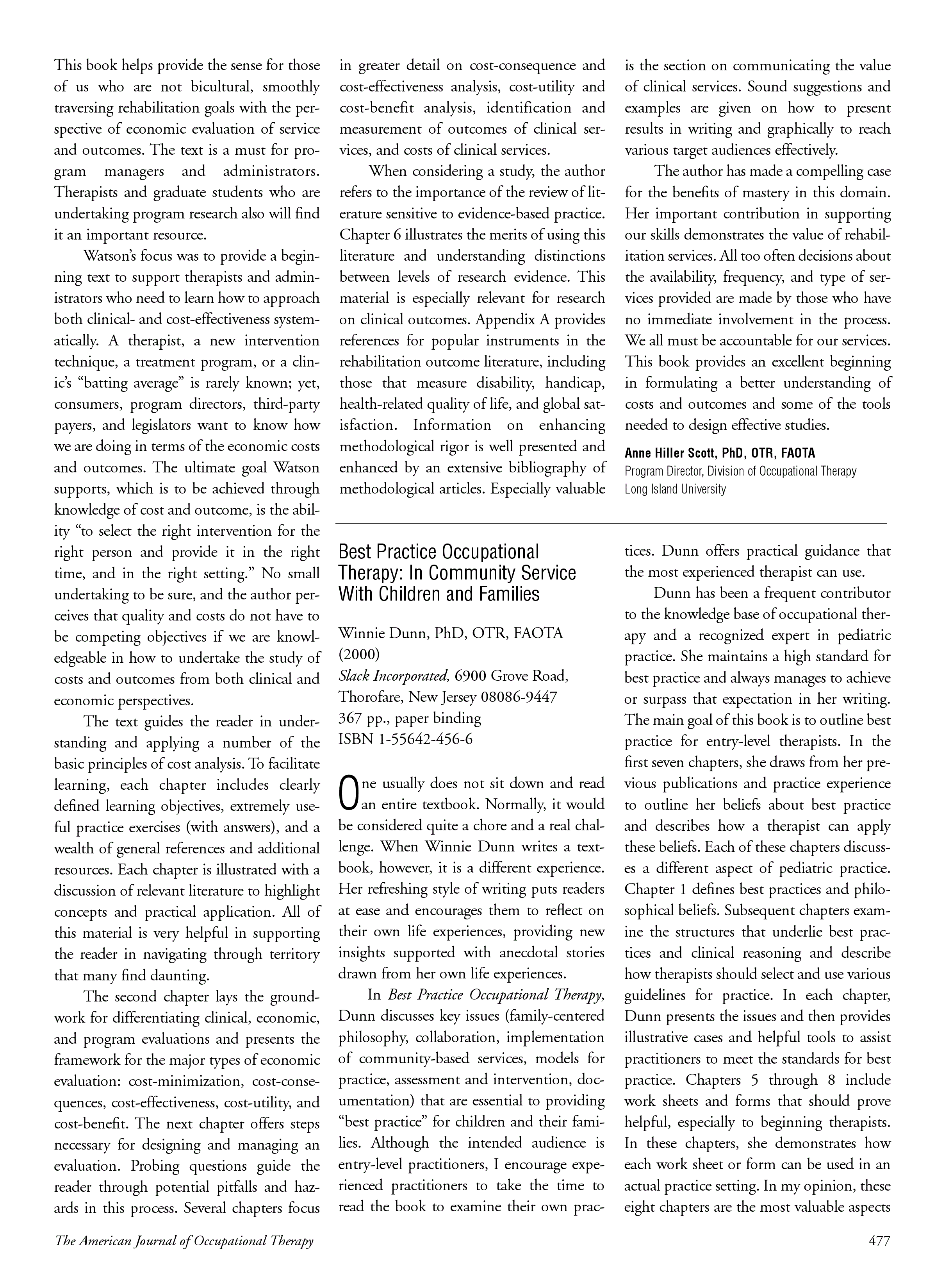 First page of Best Practice Occupational Therapy: In Community Service With Children and Families
