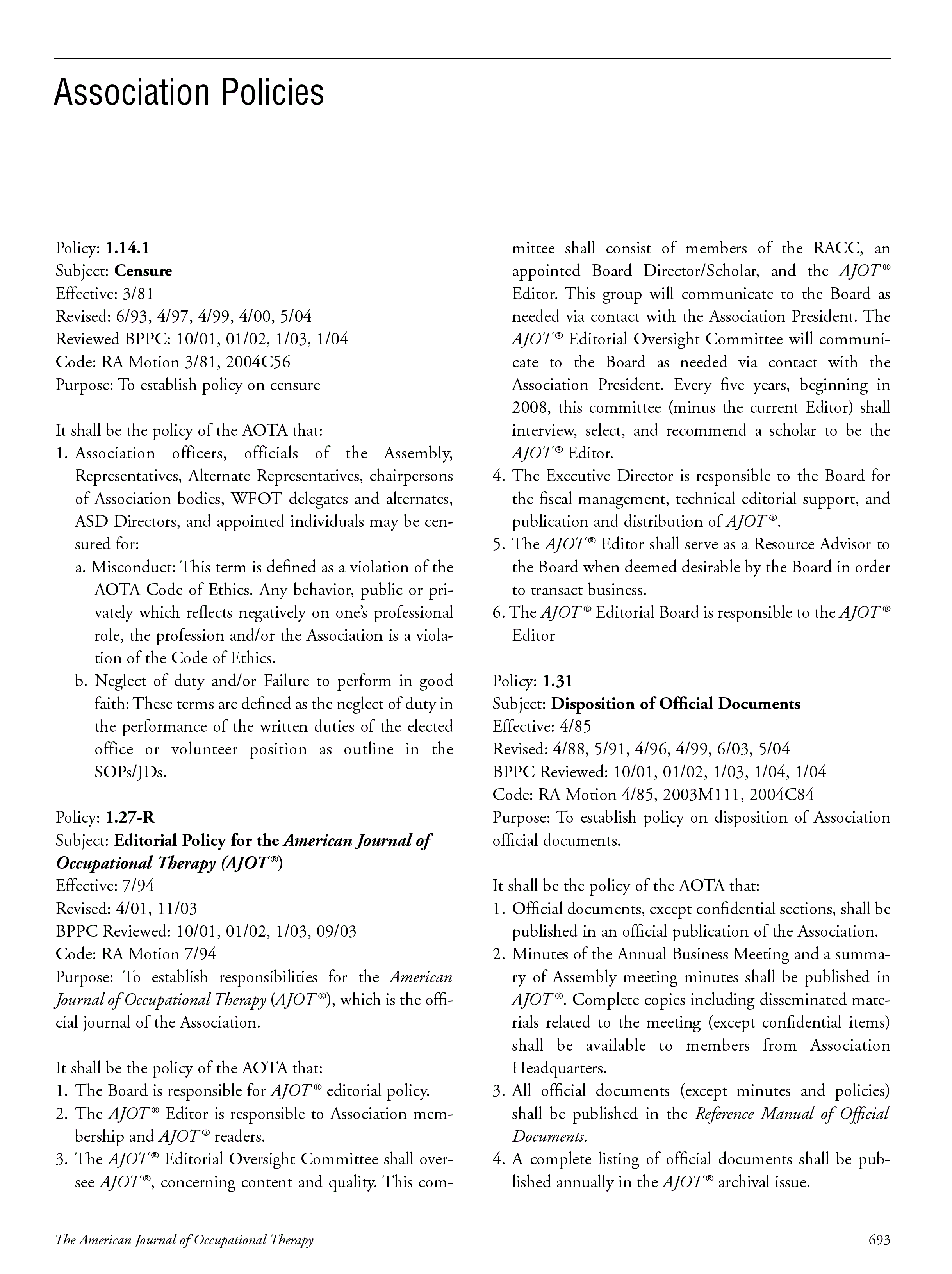 First page of Association Policies