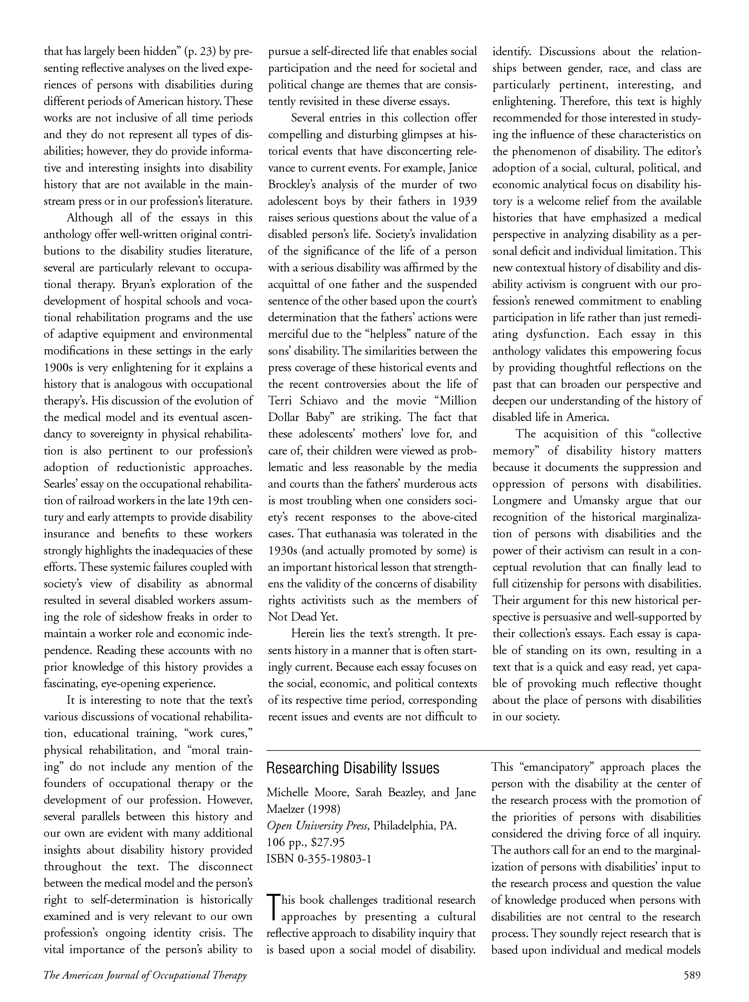 First page of Disability Studies