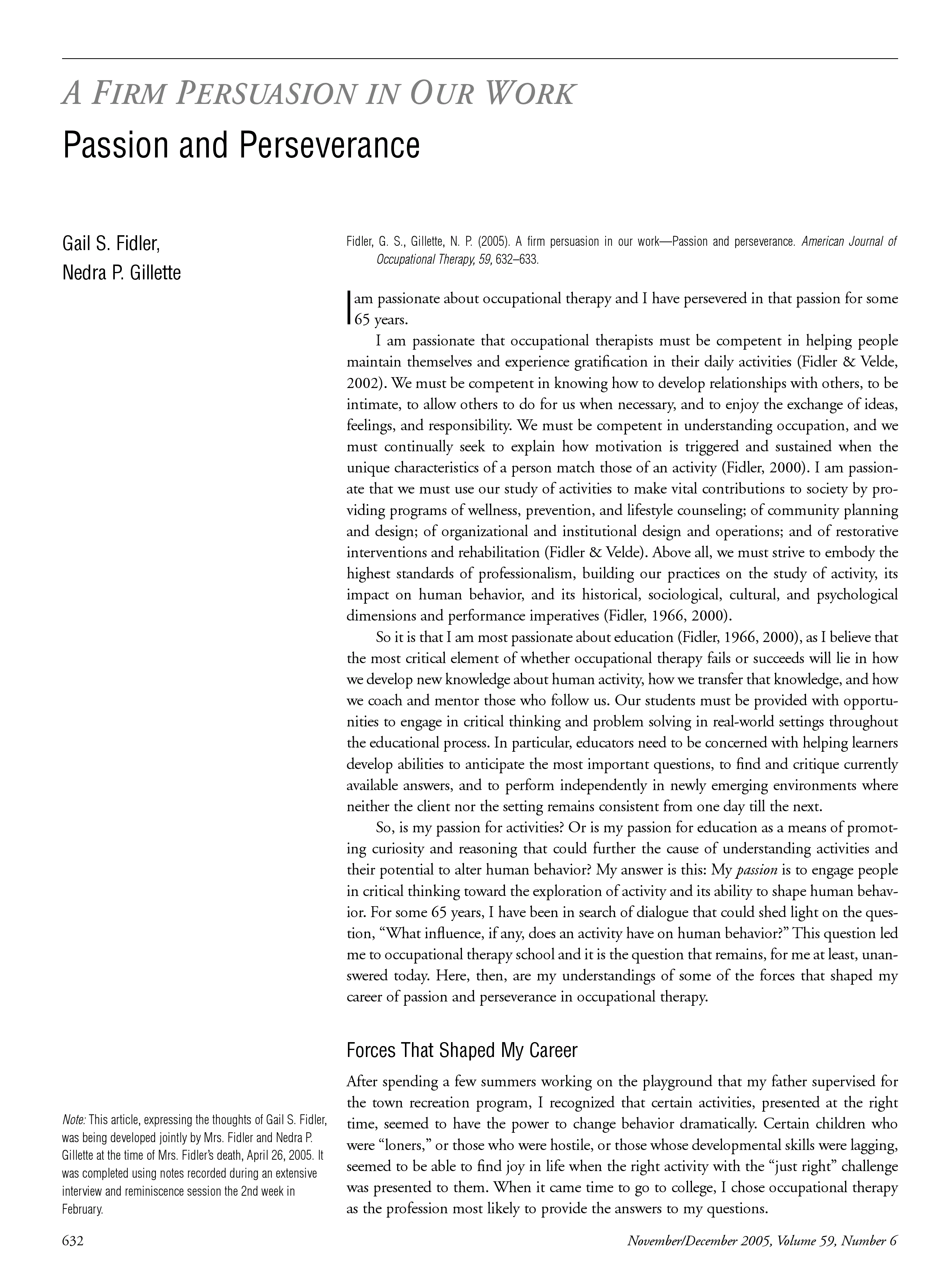 First page of Passion and Perseverance