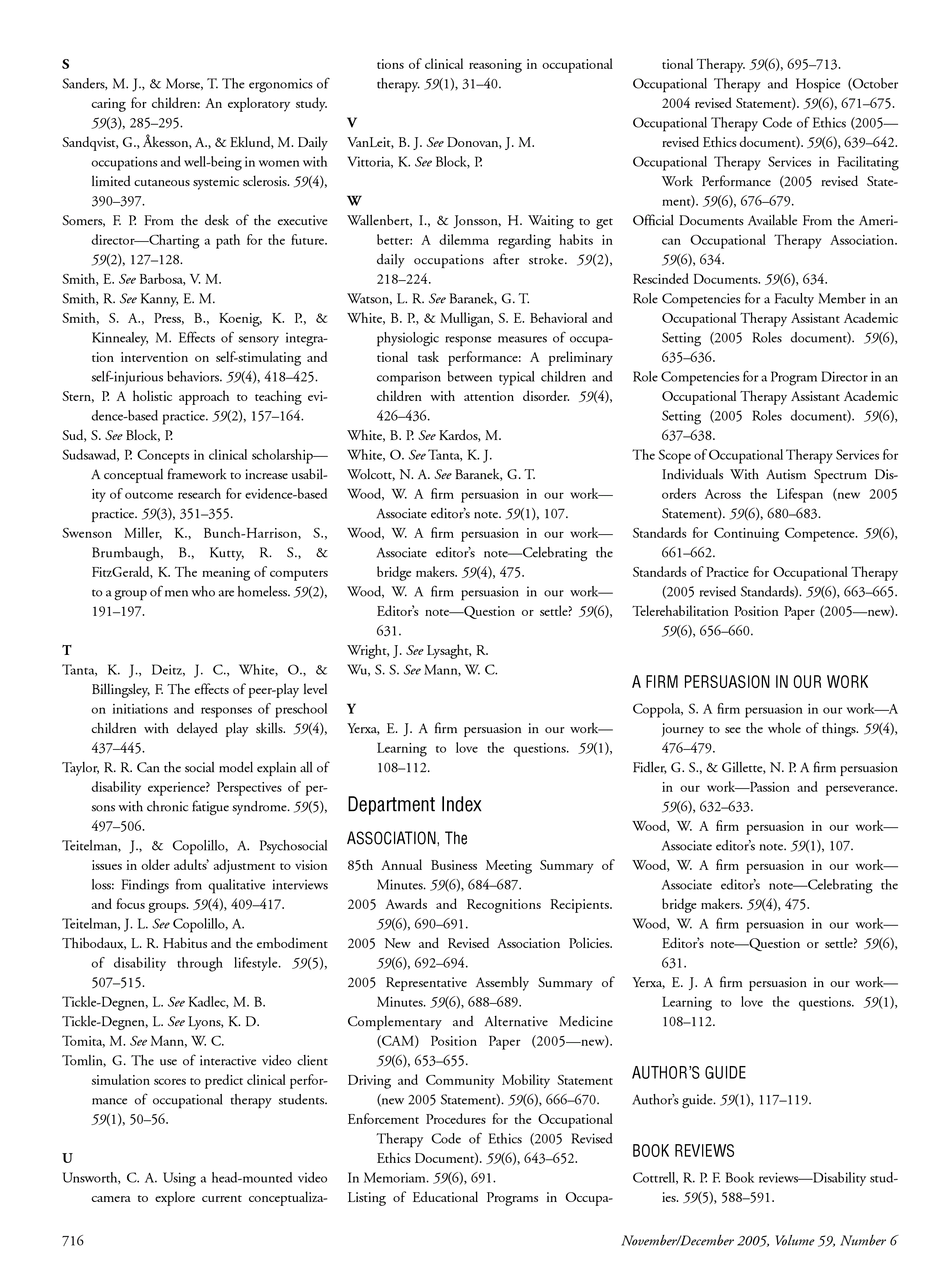 First page of Department Index