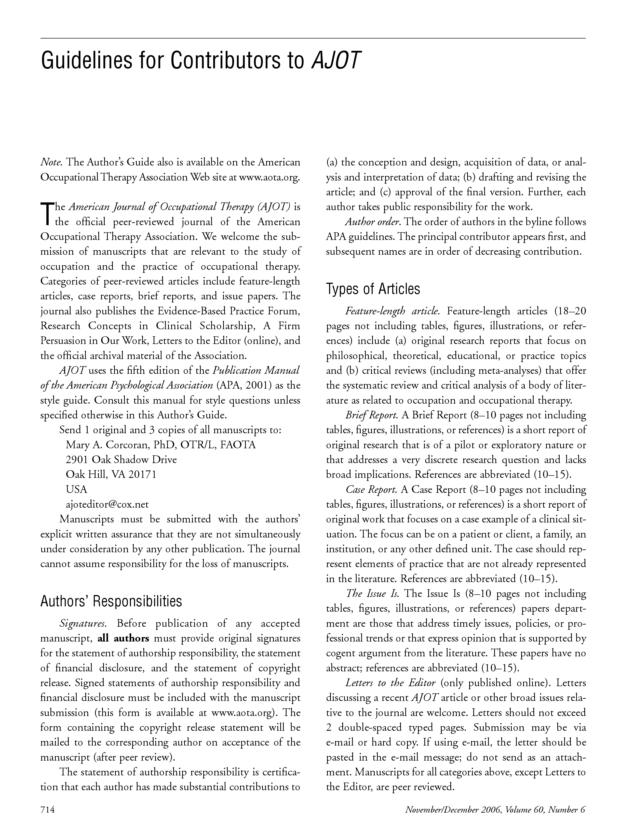 First page of Guidelines for Contributors to <italic>AJOT</italic>