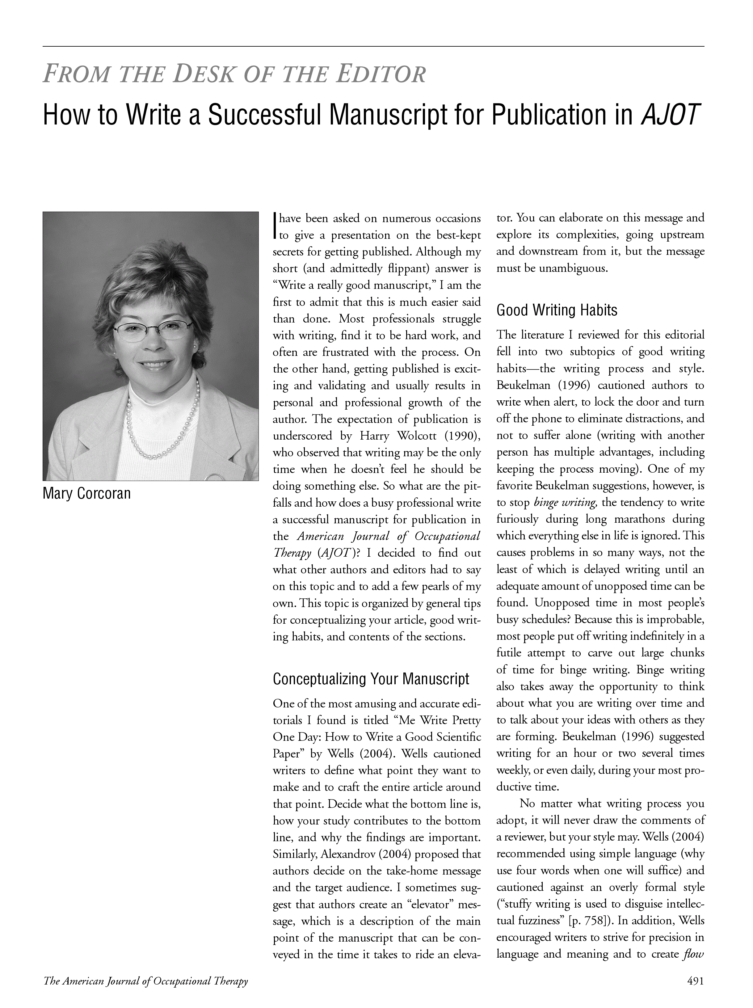 First page of How to Write a Successful Manuscript for Publication in <italic>AJOT</italic>