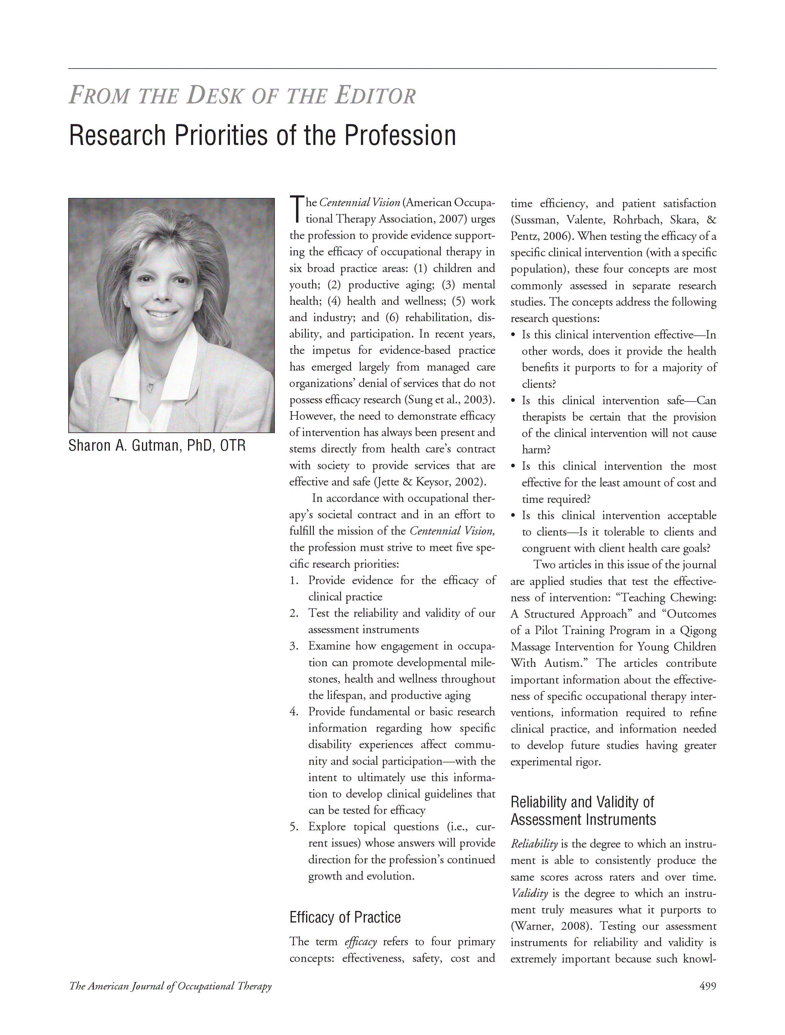First page of Research Priorities of the Profession