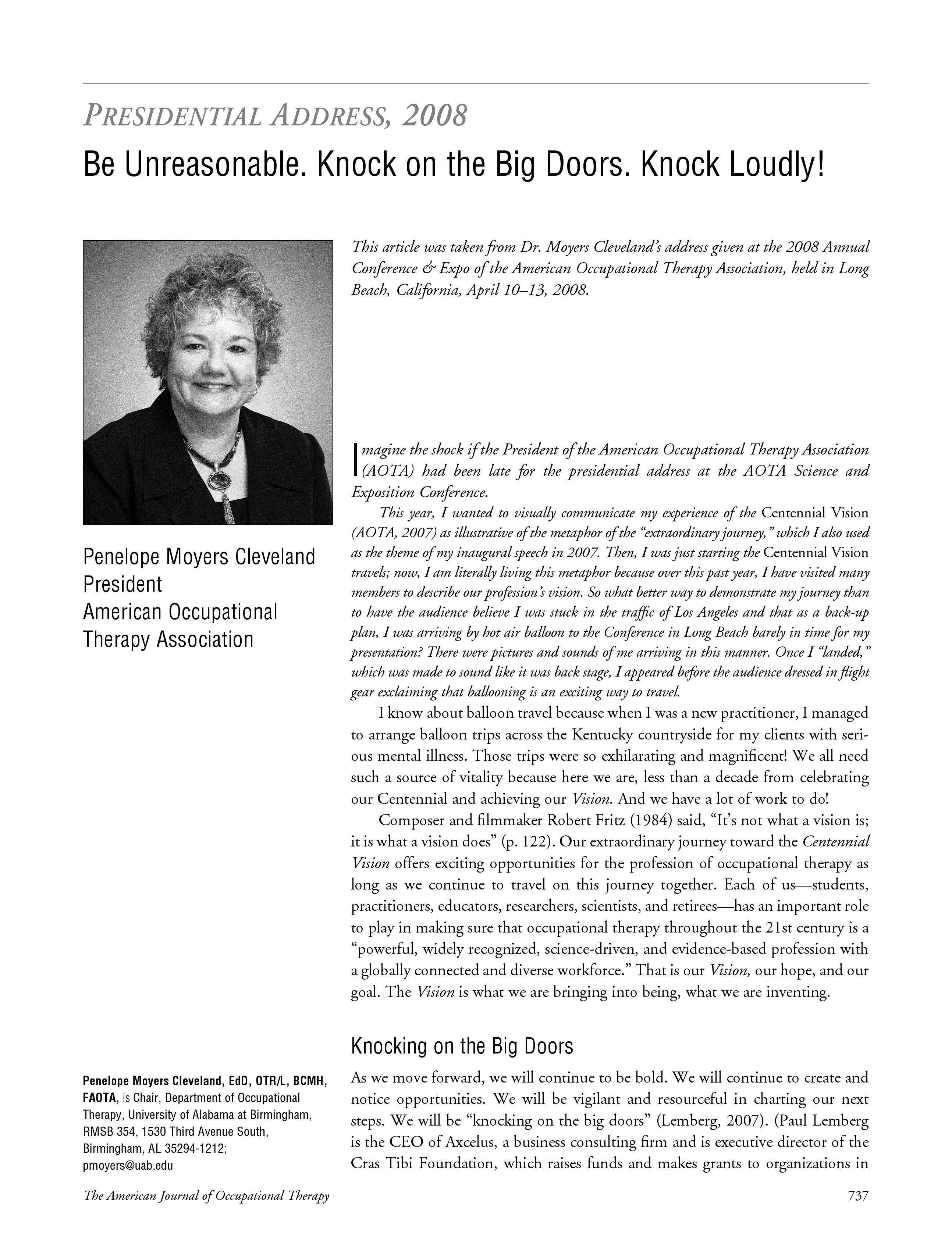 First page of Be Unreasonable. Knock on the Big Doors. Knock Loudly!