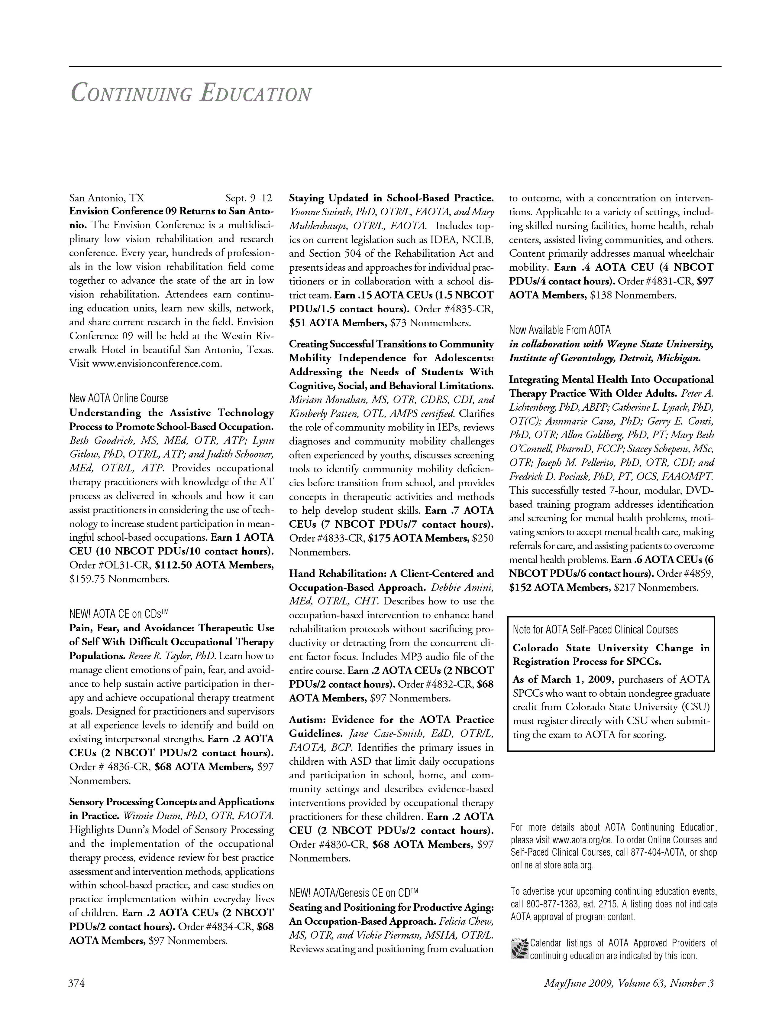First page of Continuing Education