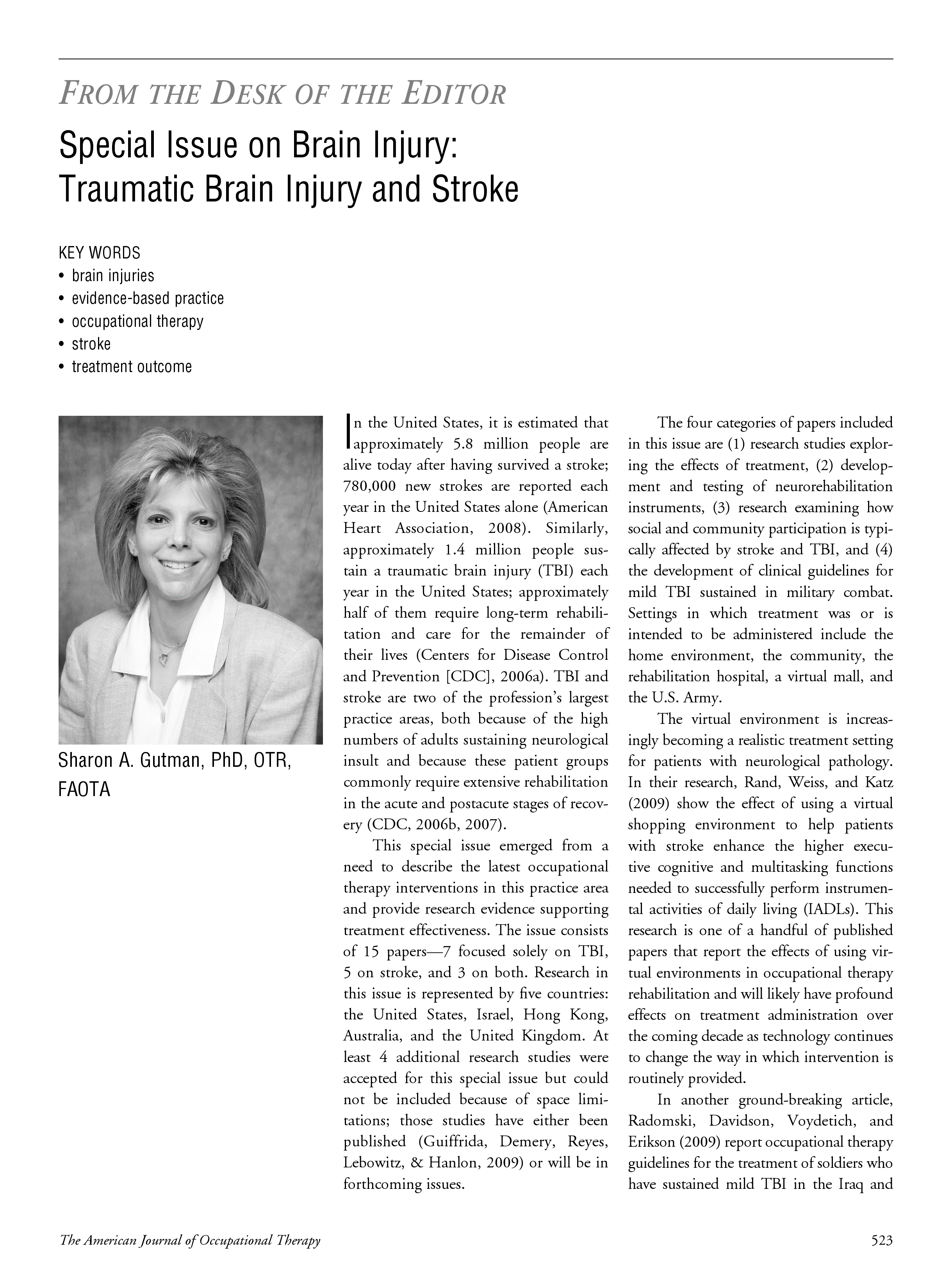 First page of Special Issue on Brain Injury: Traumatic Brain Injury and Stroke