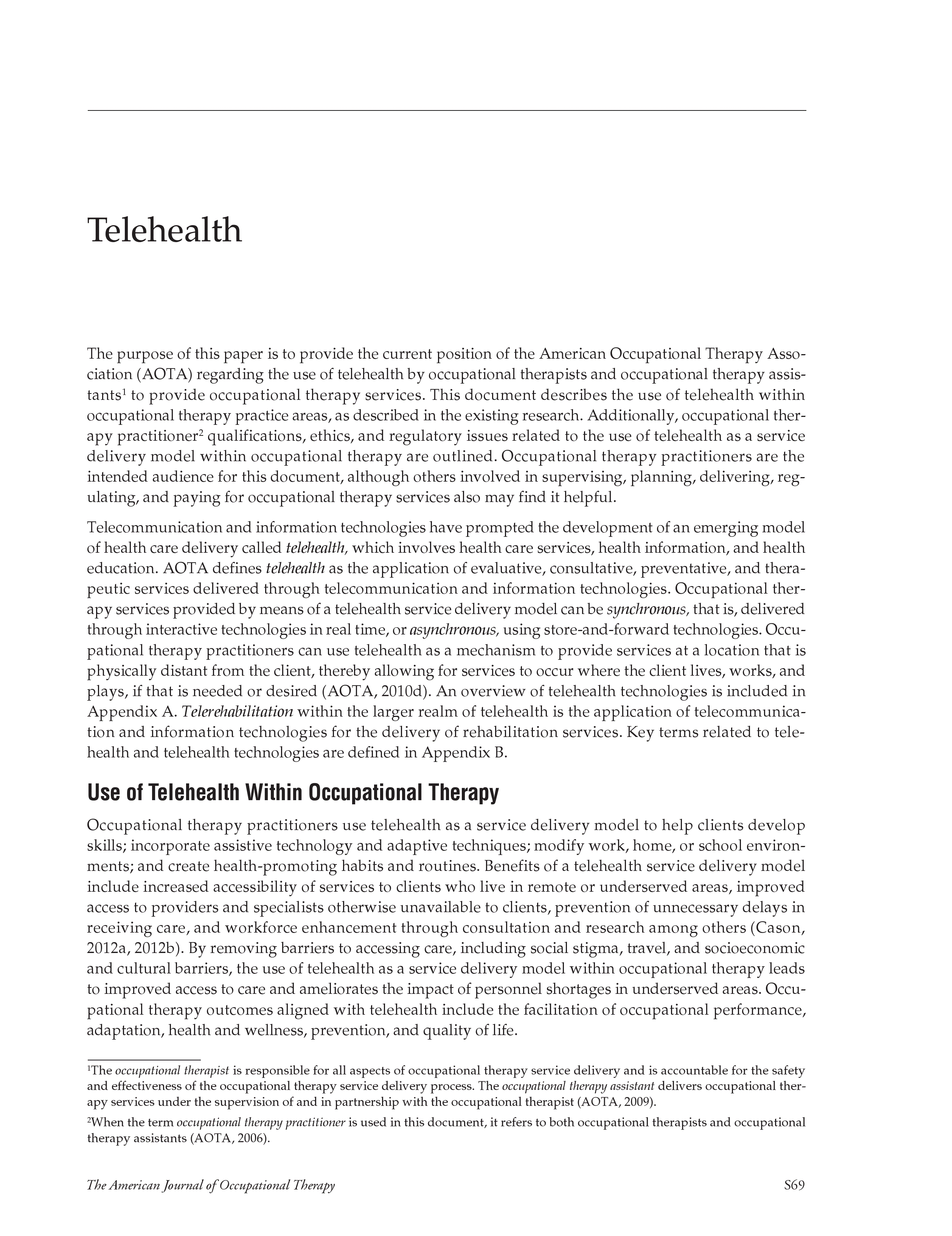 First page of Telehealth