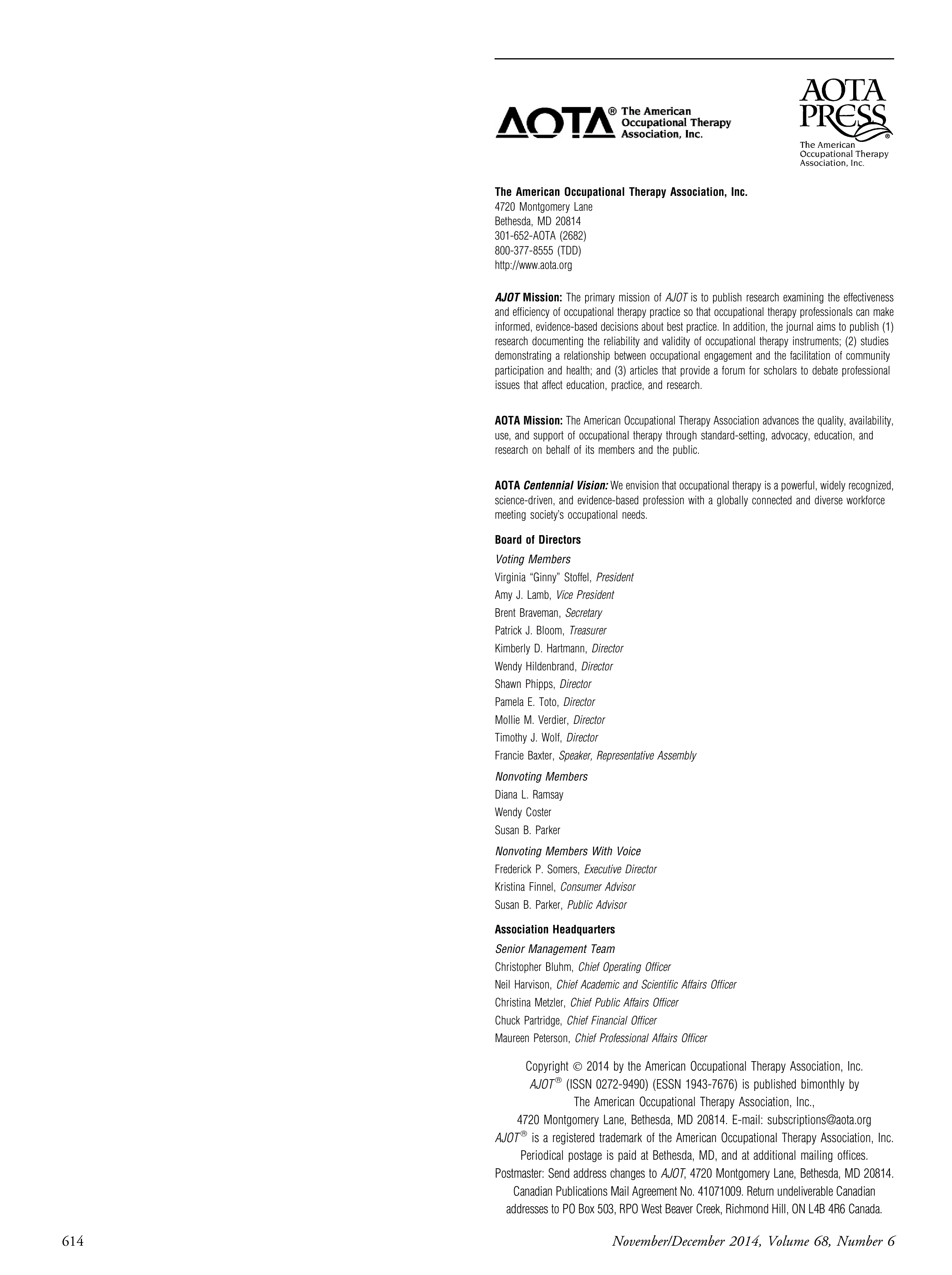 First page of Masthead