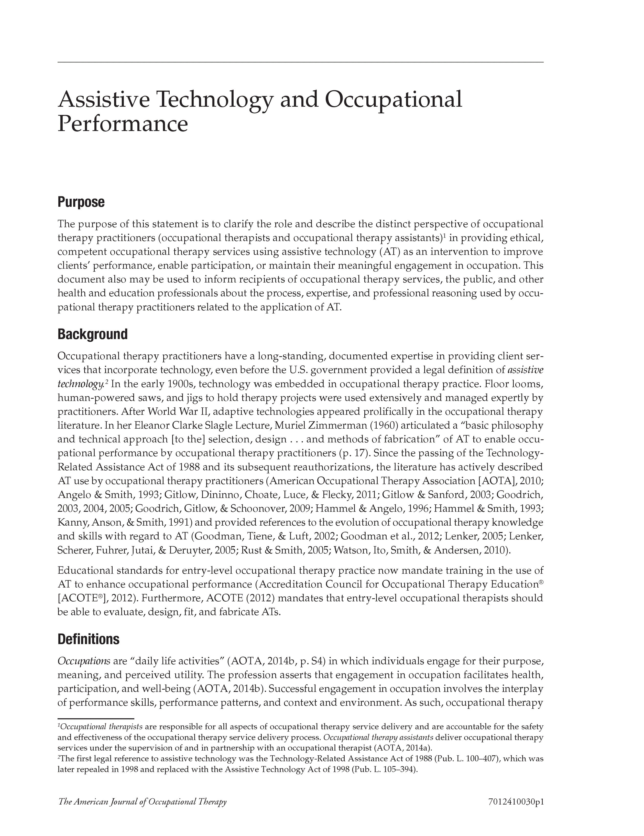 First page of Assistive Technology and Occupational Performance