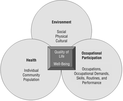 Figure 1. Environment–Health–Occupation–Well-Being (E–HOW) Model. / Copyright © 2017 by Michael A. Pizzi. Used with permission.