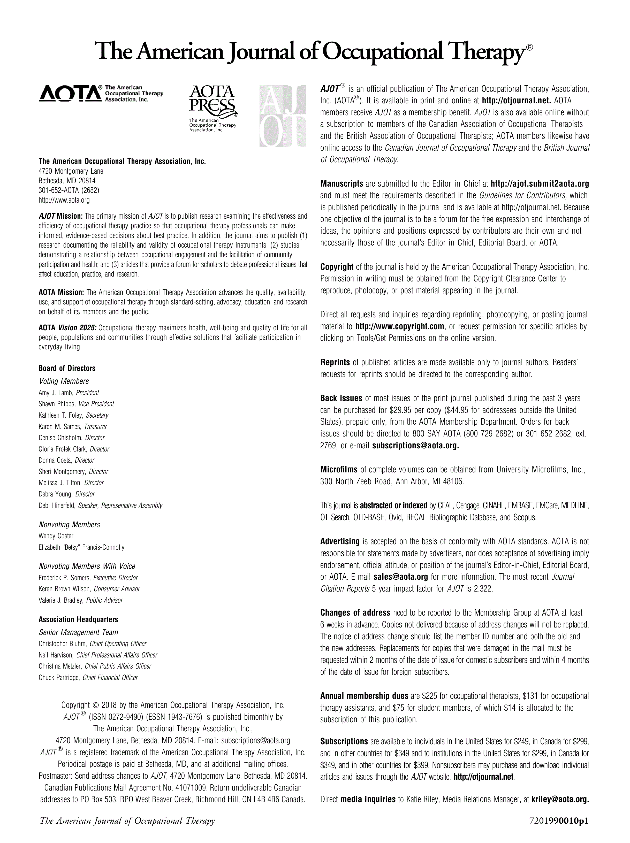 First page of Masthead
