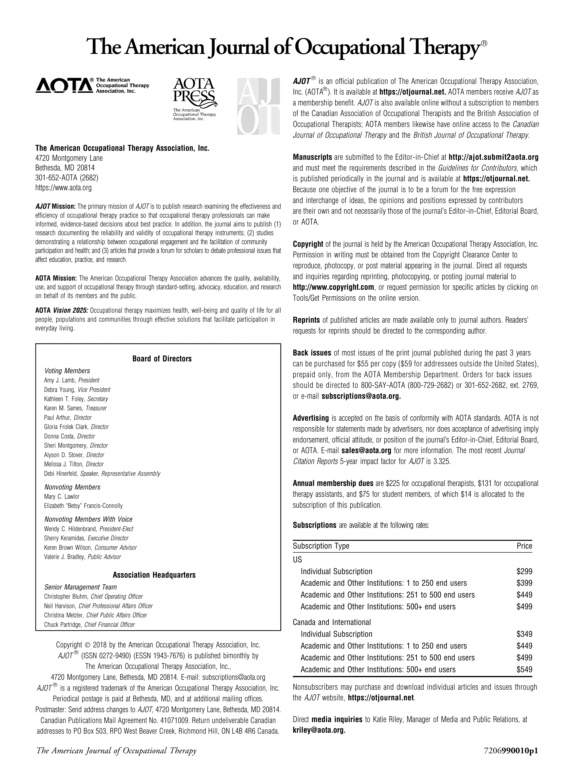 First page of Masthead
