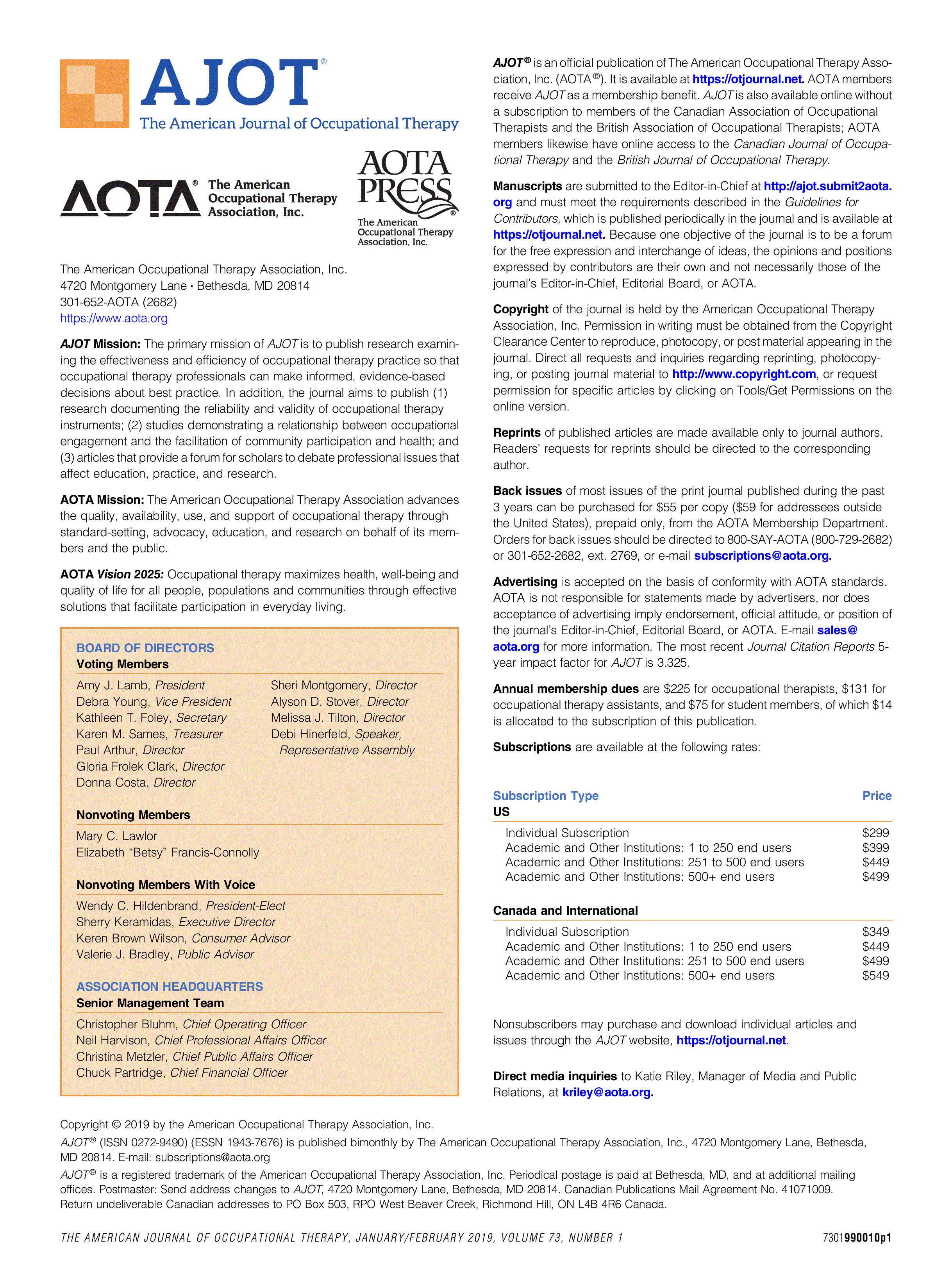 First page of Masthead