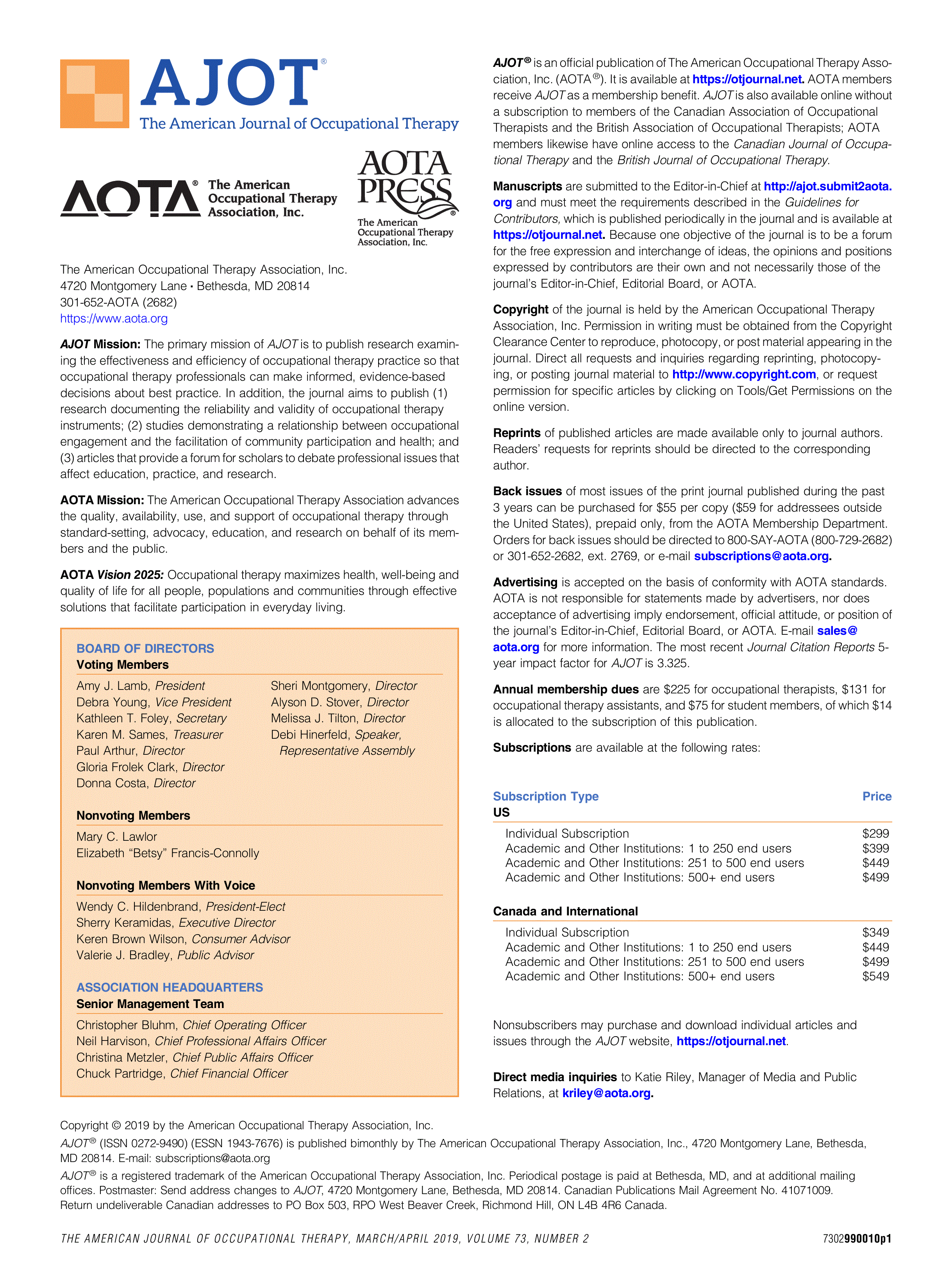 First page of Masthead